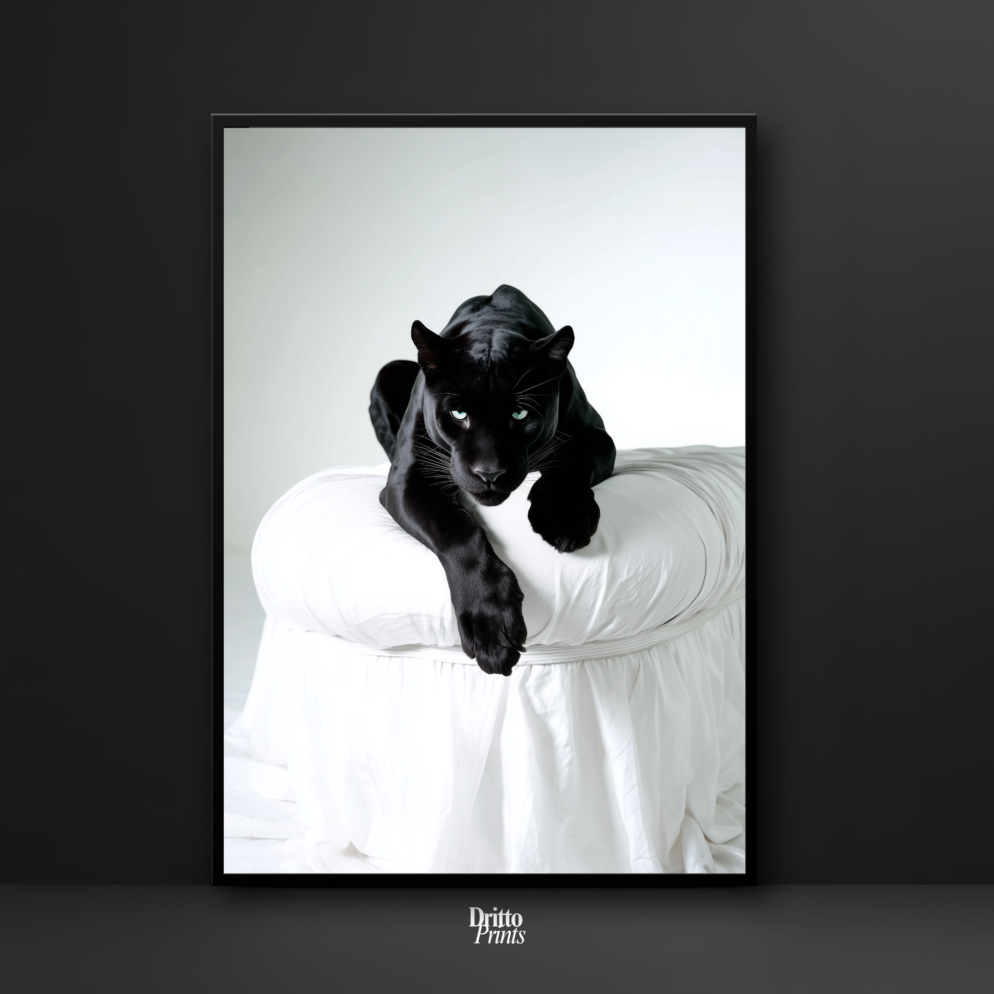 (FD33) Black Puma on White in Hyperreal Detail - Framed matte paper poster