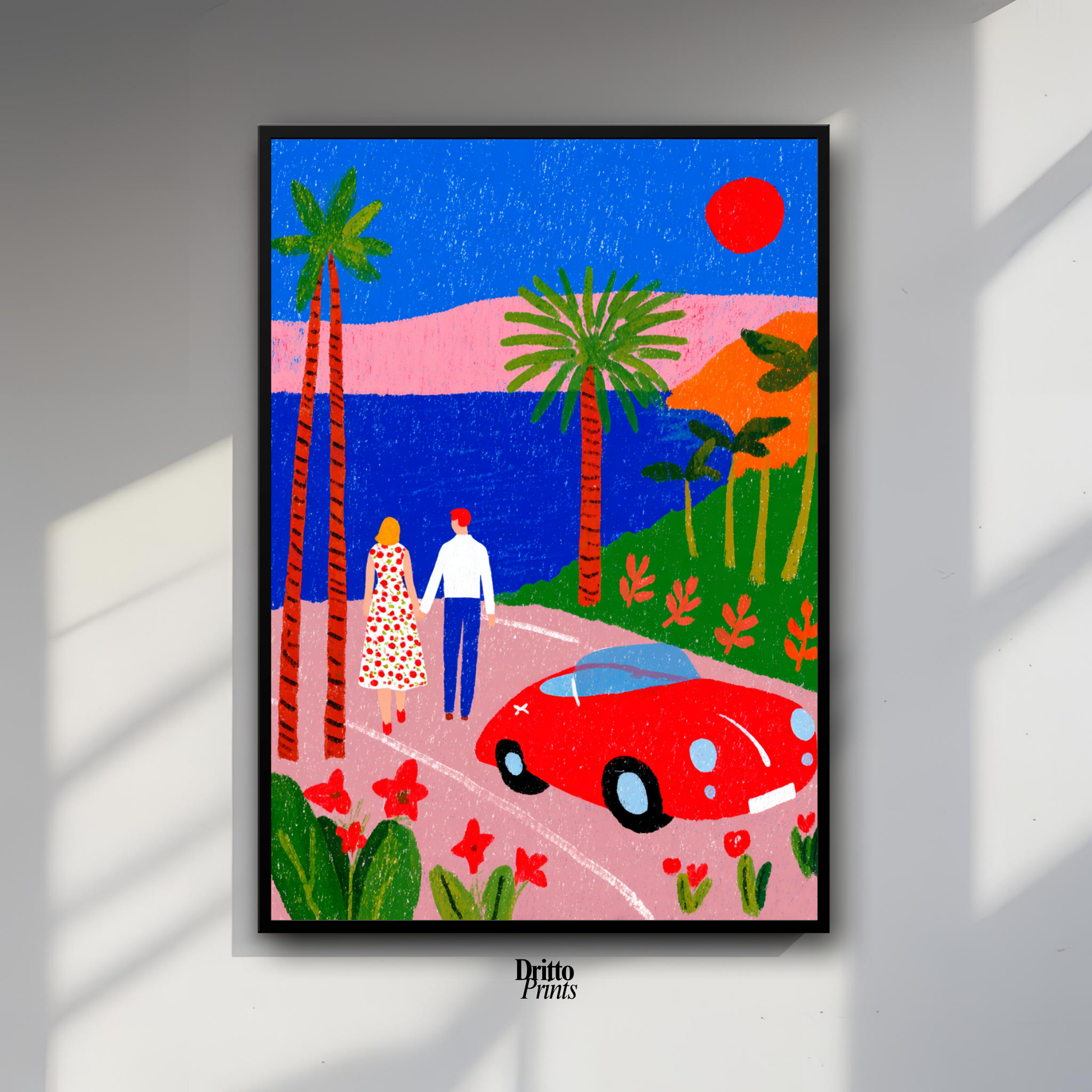 (FD40) Morning Stroll by the Porsche – 1980s California Framed matte paper poster