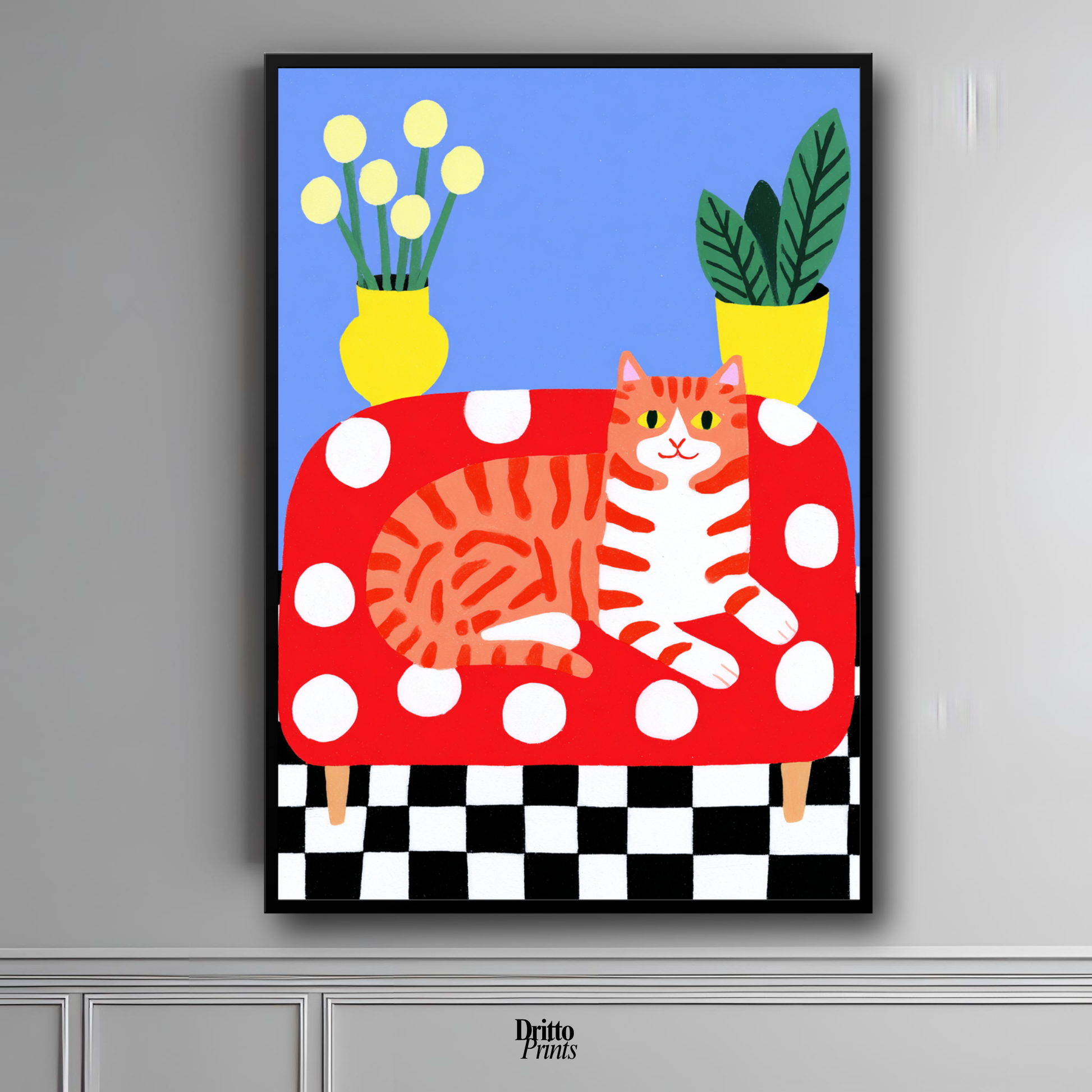 (FD38) Goofy Orange Cat Wrecks the Couch – Framed matte paper poster