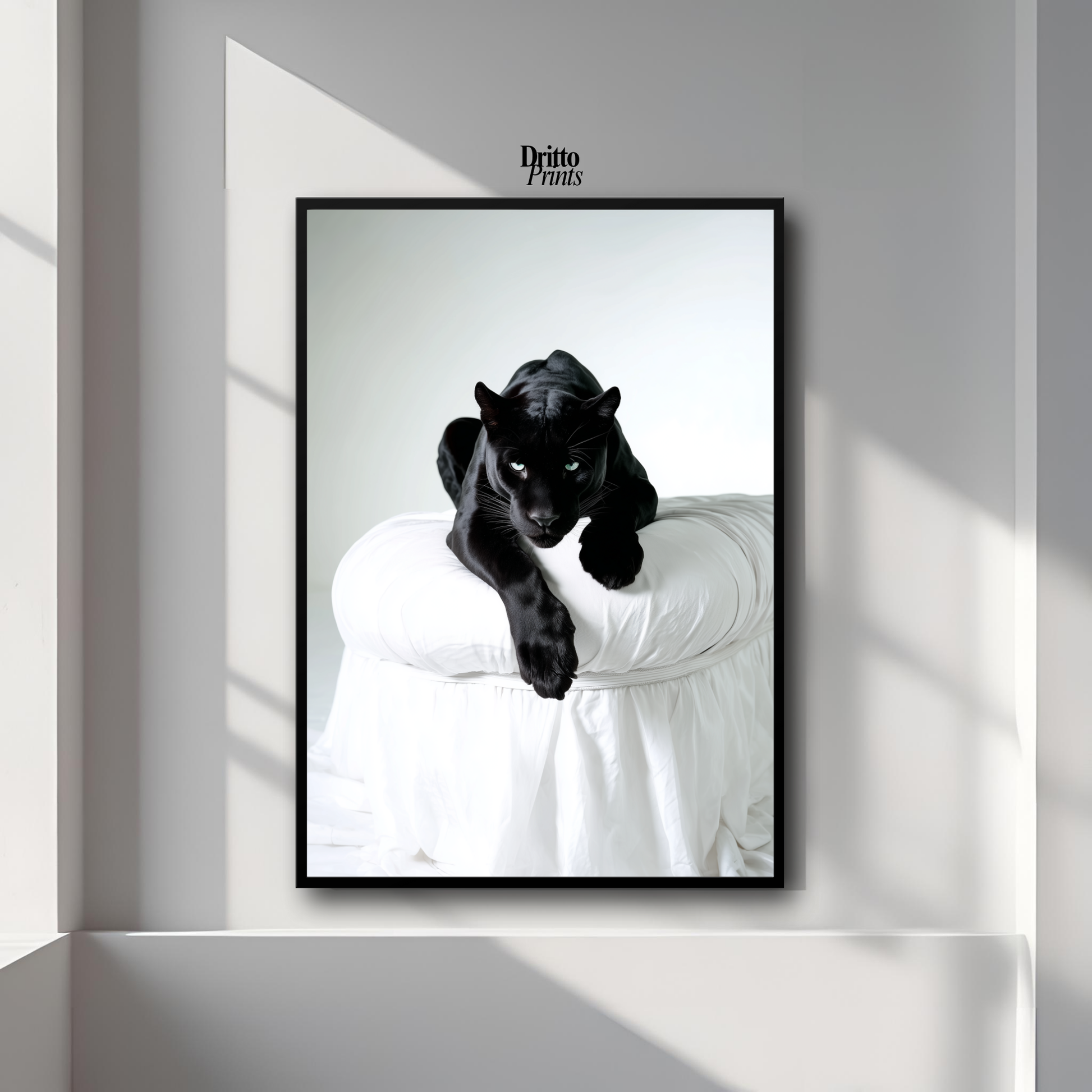 (FD33) Black Puma on White in Hyperreal Detail - Framed matte paper poster