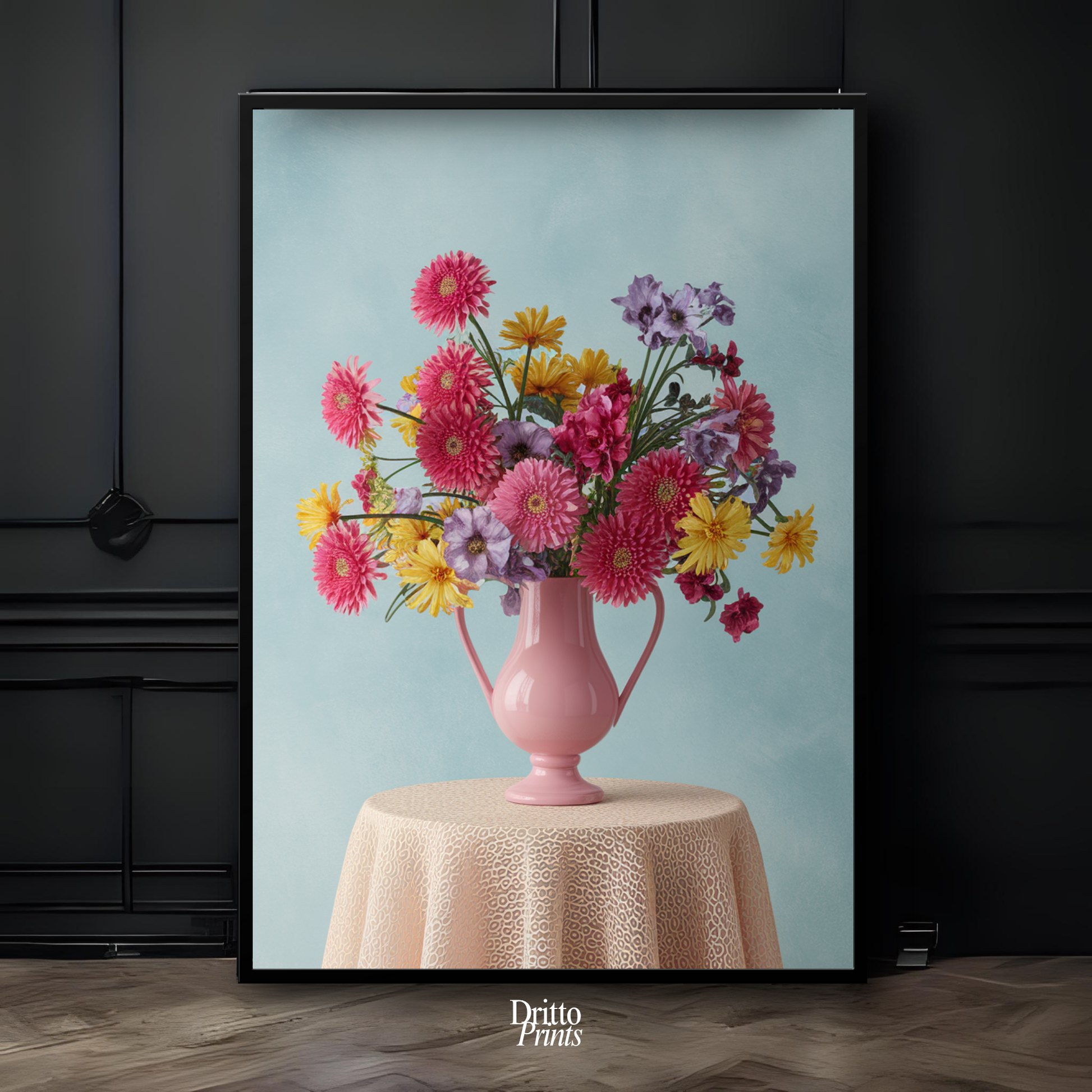 (FD20) Vibrant Grace on a Gentle Table - Framed matte paper poster
