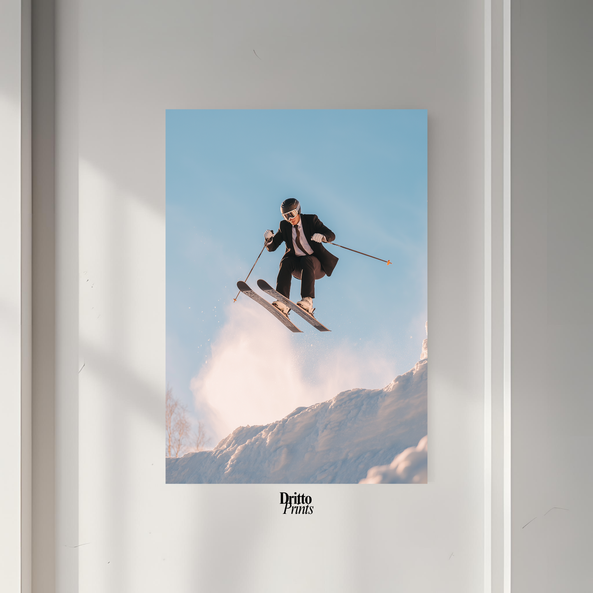 (PD27) Executive Takeoff – Skier in Suit Mid-Jump Poster
