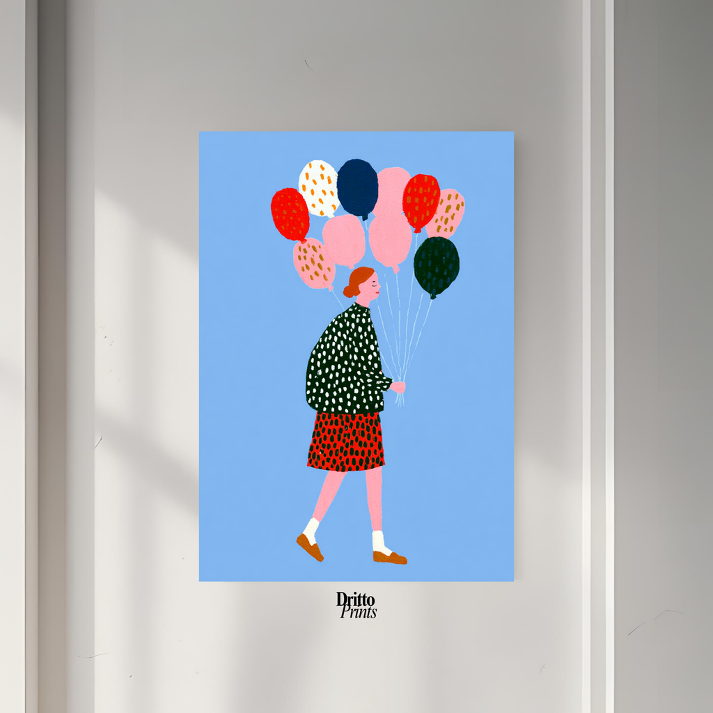 (PD35) Bright Skies – Girl with Colorful Balloons Poster