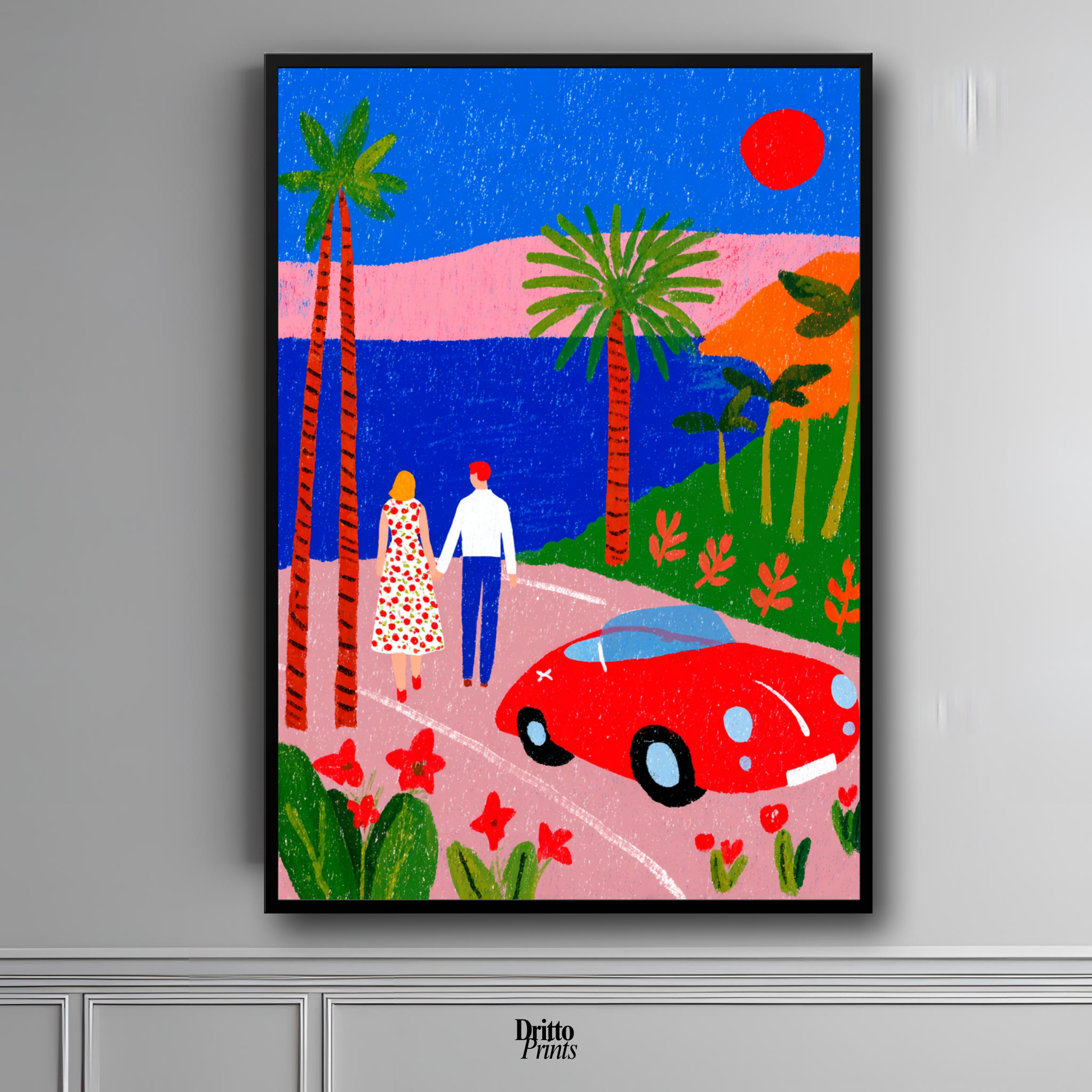 (FD40) Morning Stroll by the Porsche – 1980s California Framed matte paper poster