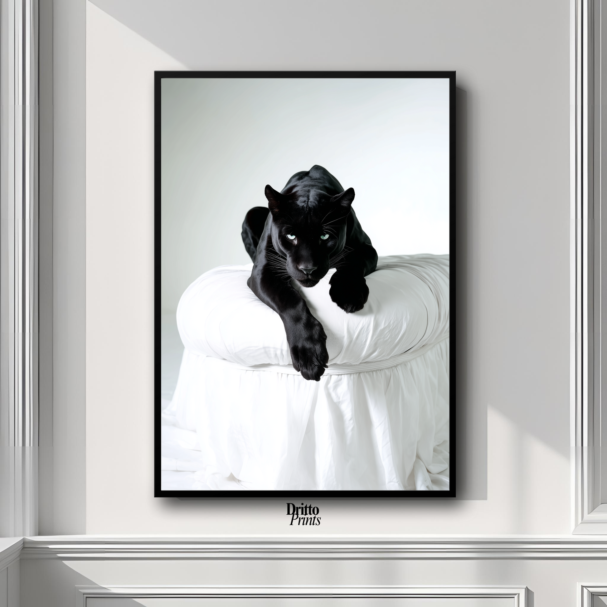 (FD33) Black Puma on White in Hyperreal Detail - Framed matte paper poster