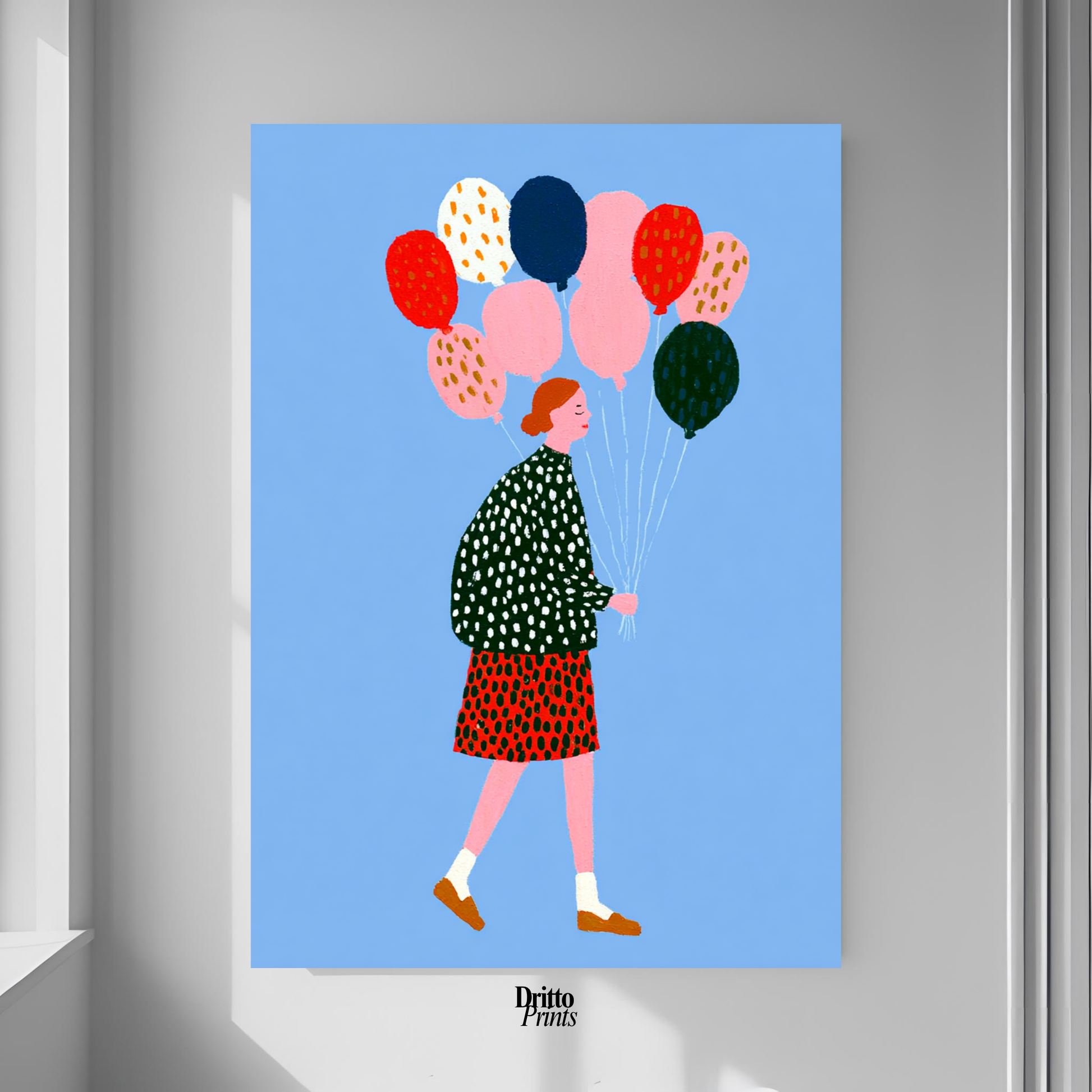 (PD35) Bright Skies – Girl with Colorful Balloons Poster