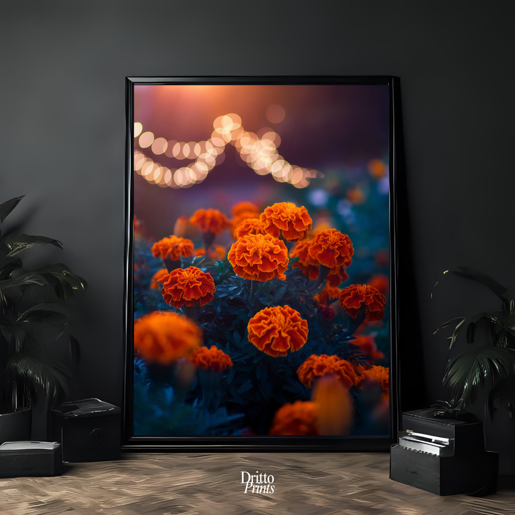 (FD19) Golden Marigolds - Framed matte paper poster