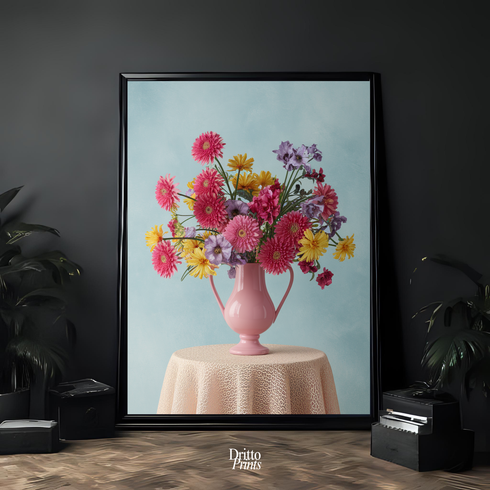 (FD20) Vibrant Grace on a Gentle Table - Framed matte paper poster