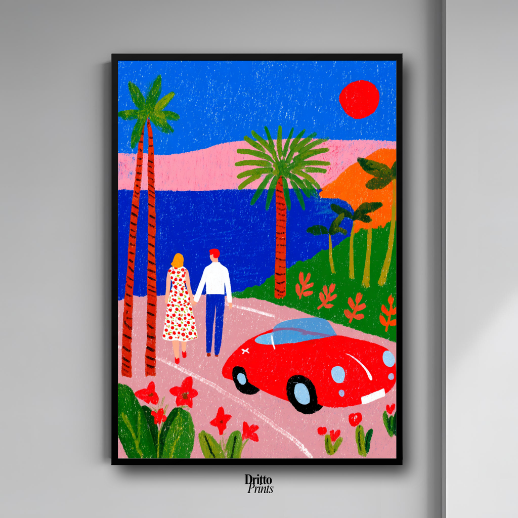 (FD40) Morning Stroll by the Porsche – 1980s California Framed matte paper poster