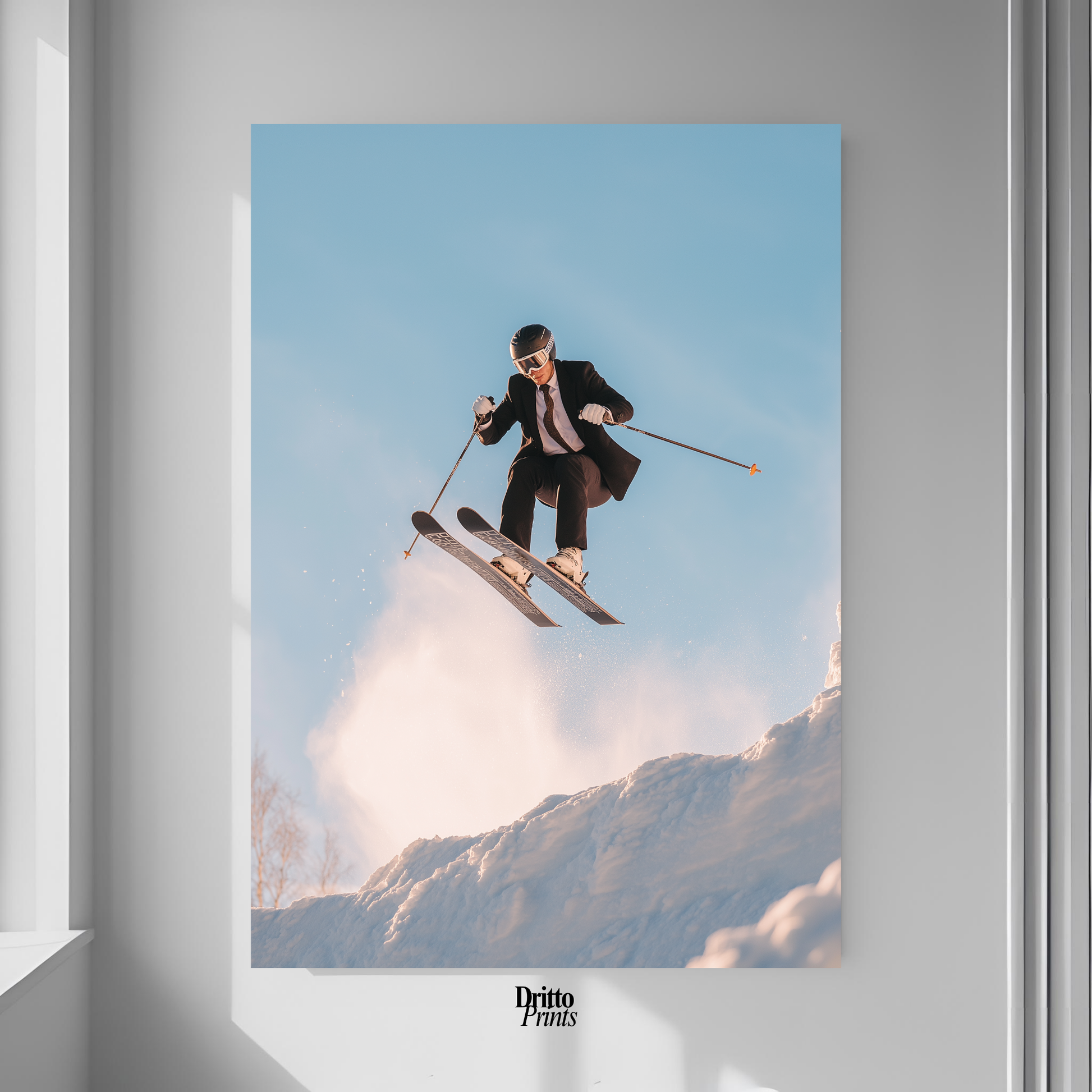 (PD27) Executive Takeoff – Skier in Suit Mid-Jump Poster