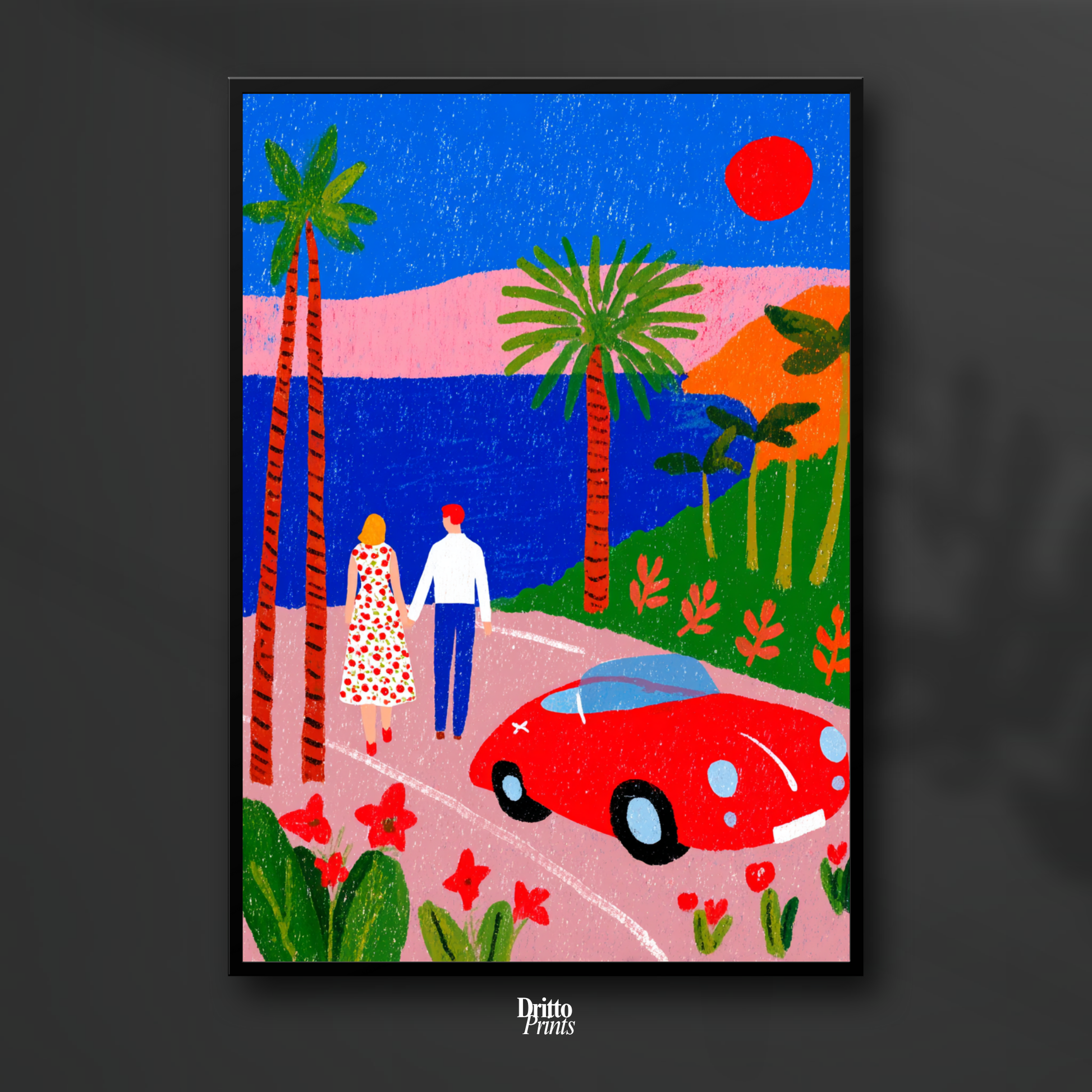 (FD40) Morning Stroll by the Porsche – 1980s California Framed matte paper poster