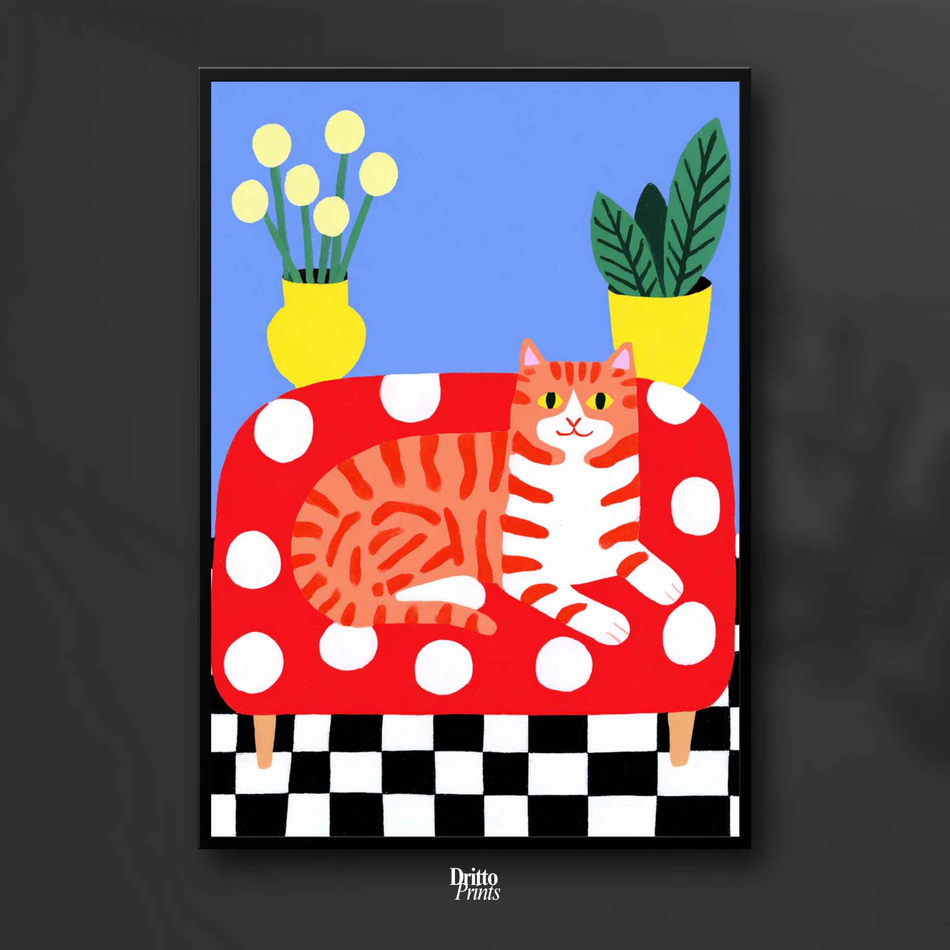 (FD38) Goofy Orange Cat Wrecks the Couch – Framed matte paper poster
