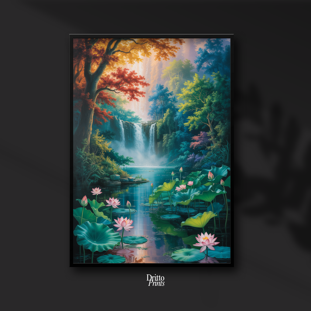 (FD26) Dream of the Lotus Falls - Framed matte paper poster