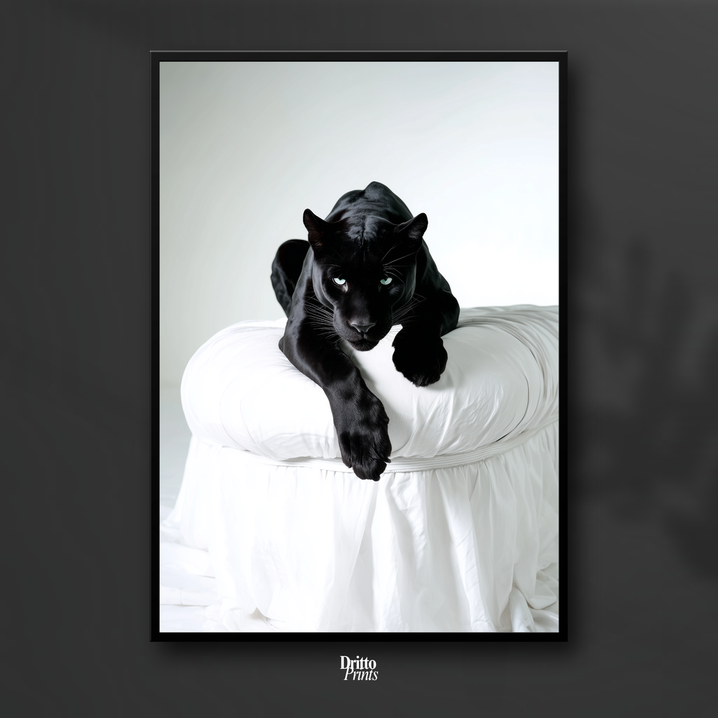 (FD33) Black Puma on White in Hyperreal Detail - Framed matte paper poster