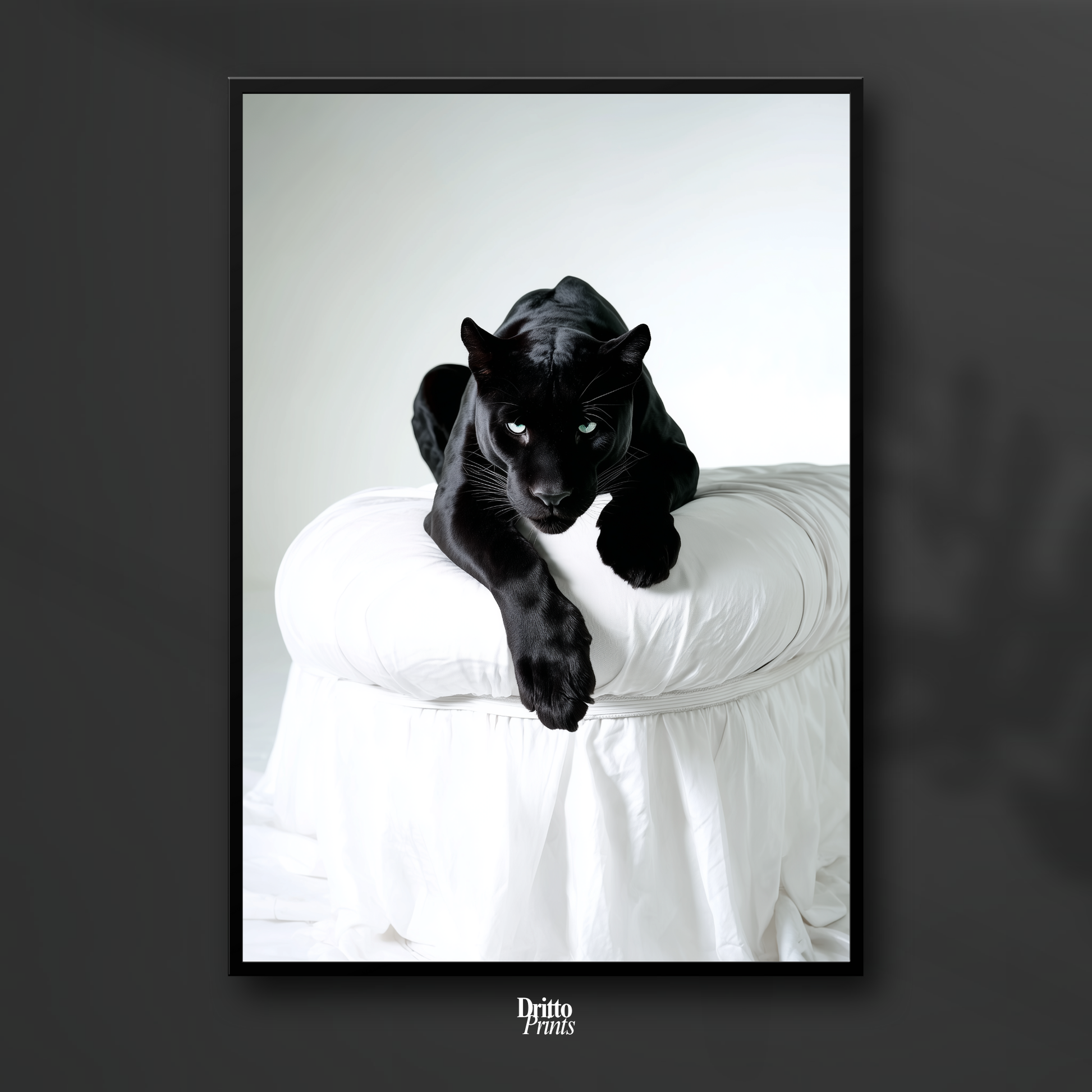 (FD33) Black Puma on White in Hyperreal Detail - Framed matte paper poster