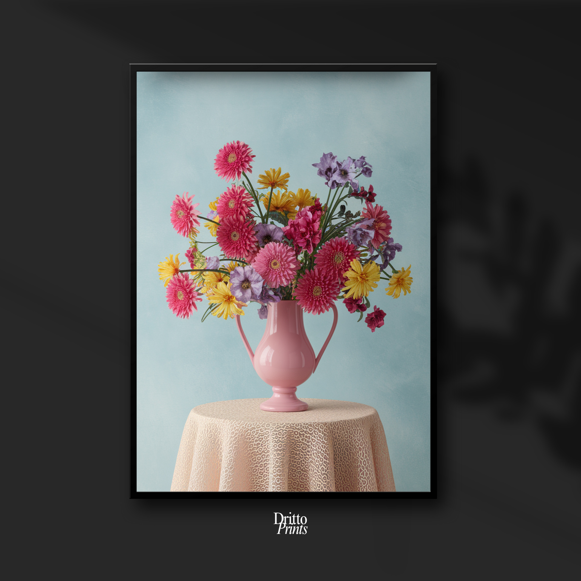 (FD20) Vibrant Grace on a Gentle Table - Framed matte paper poster