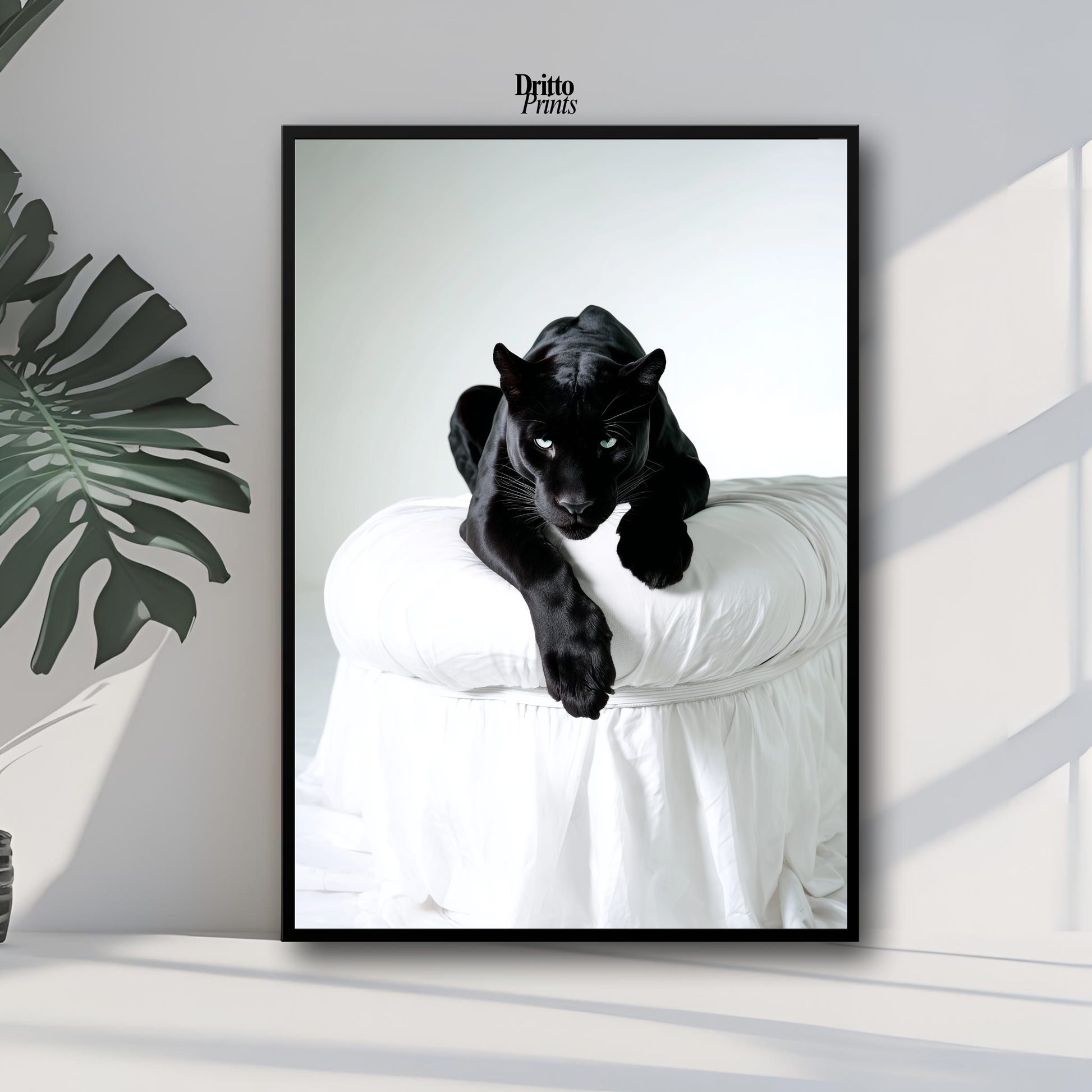 (FD33) Black Puma on White in Hyperreal Detail - Framed matte paper poster