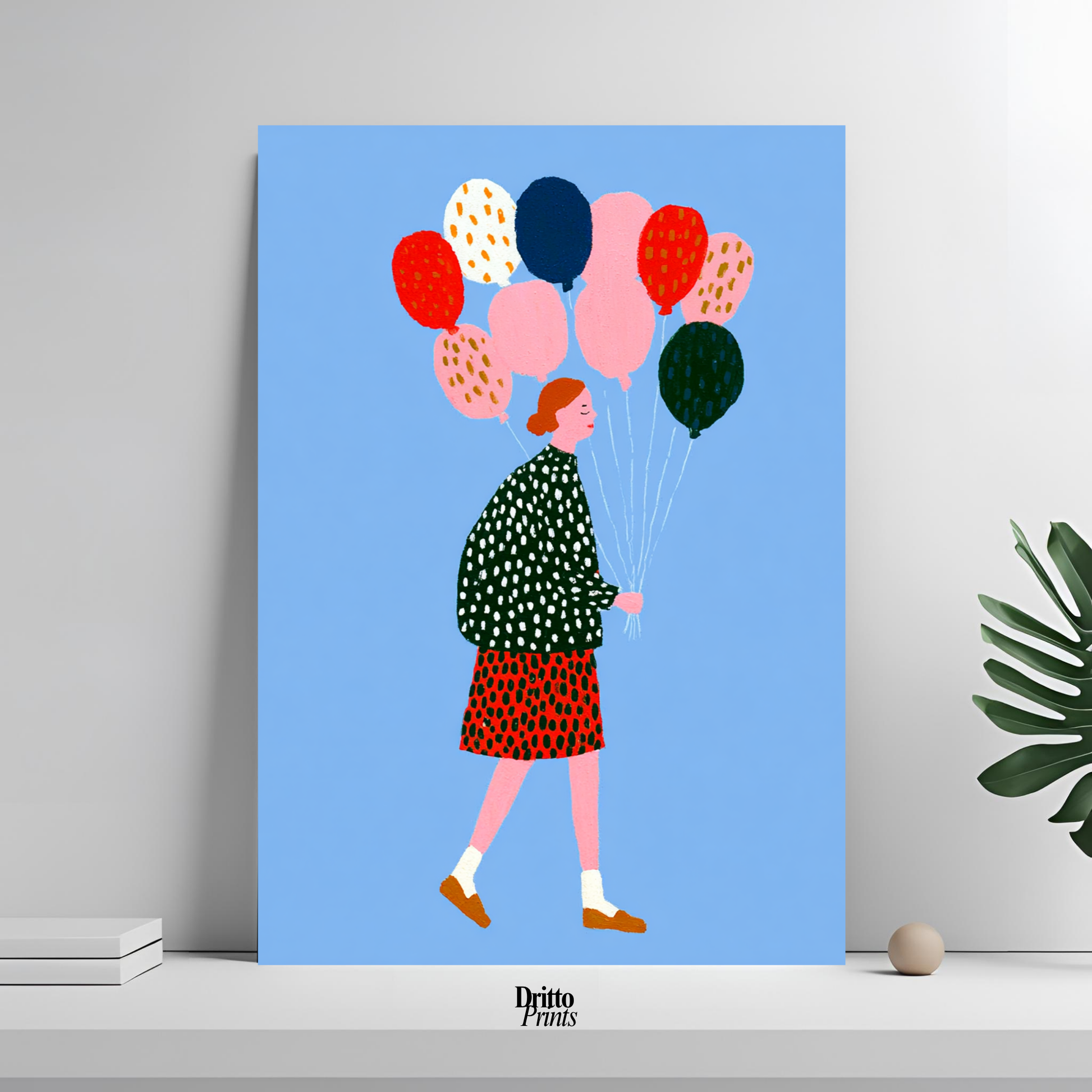 (PD35) Bright Skies – Girl with Colorful Balloons Poster