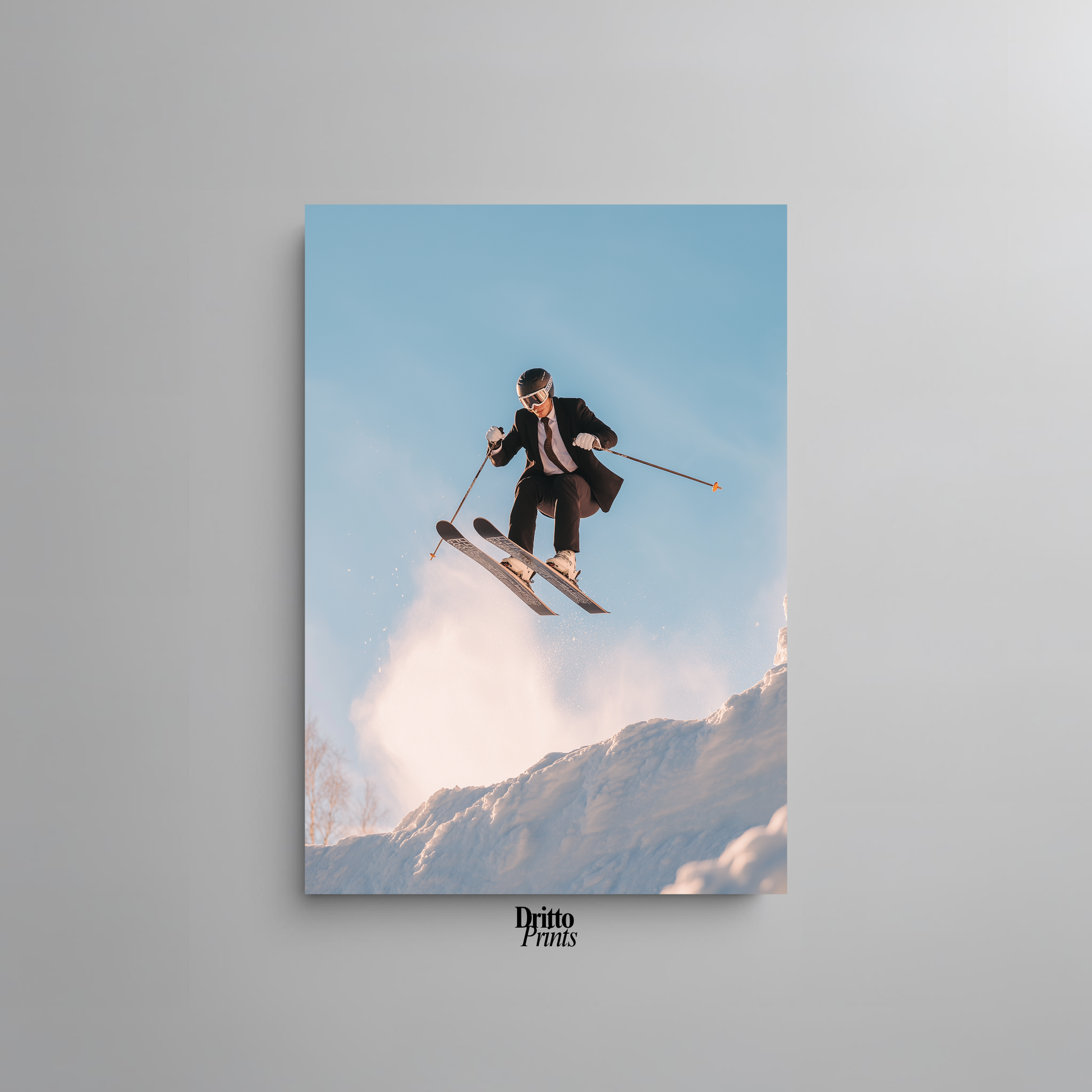 (PD27) Executive Takeoff – Skier in Suit Mid-Jump Poster