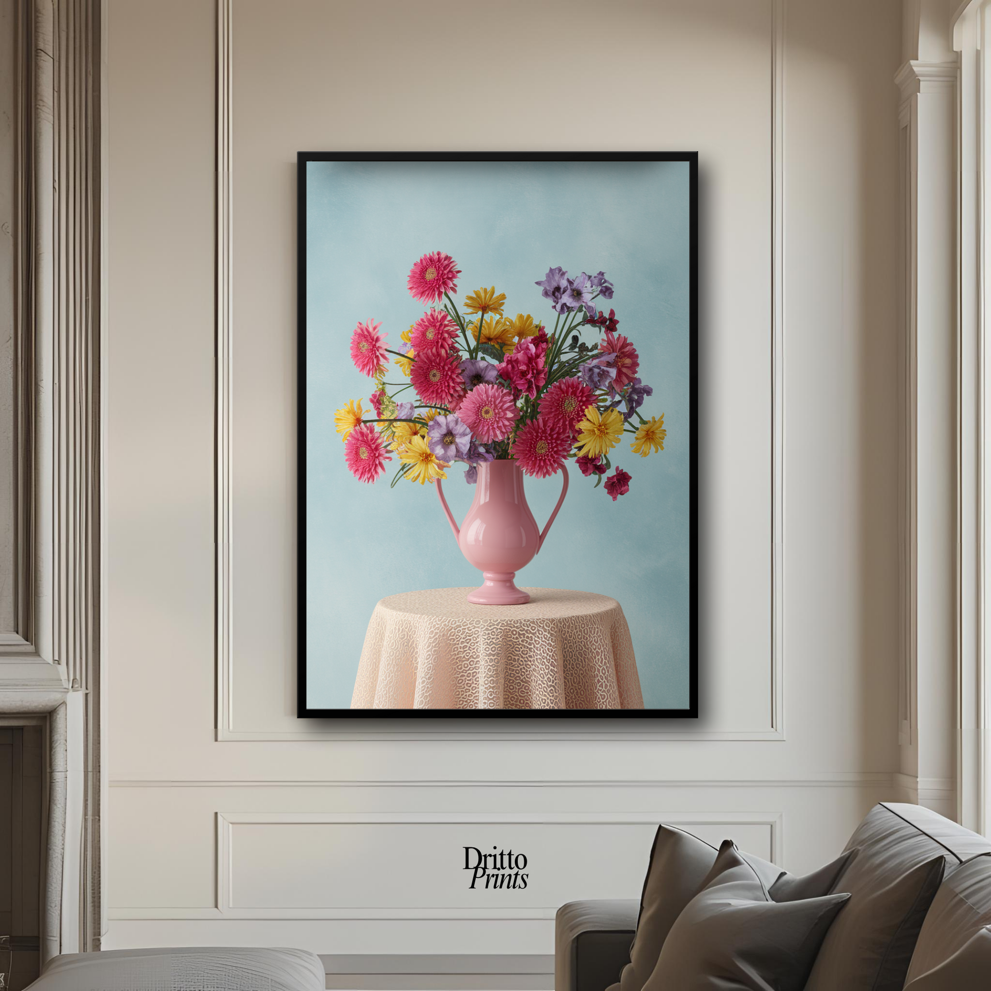 (FD20) Vibrant Grace on a Gentle Table - Framed matte paper poster