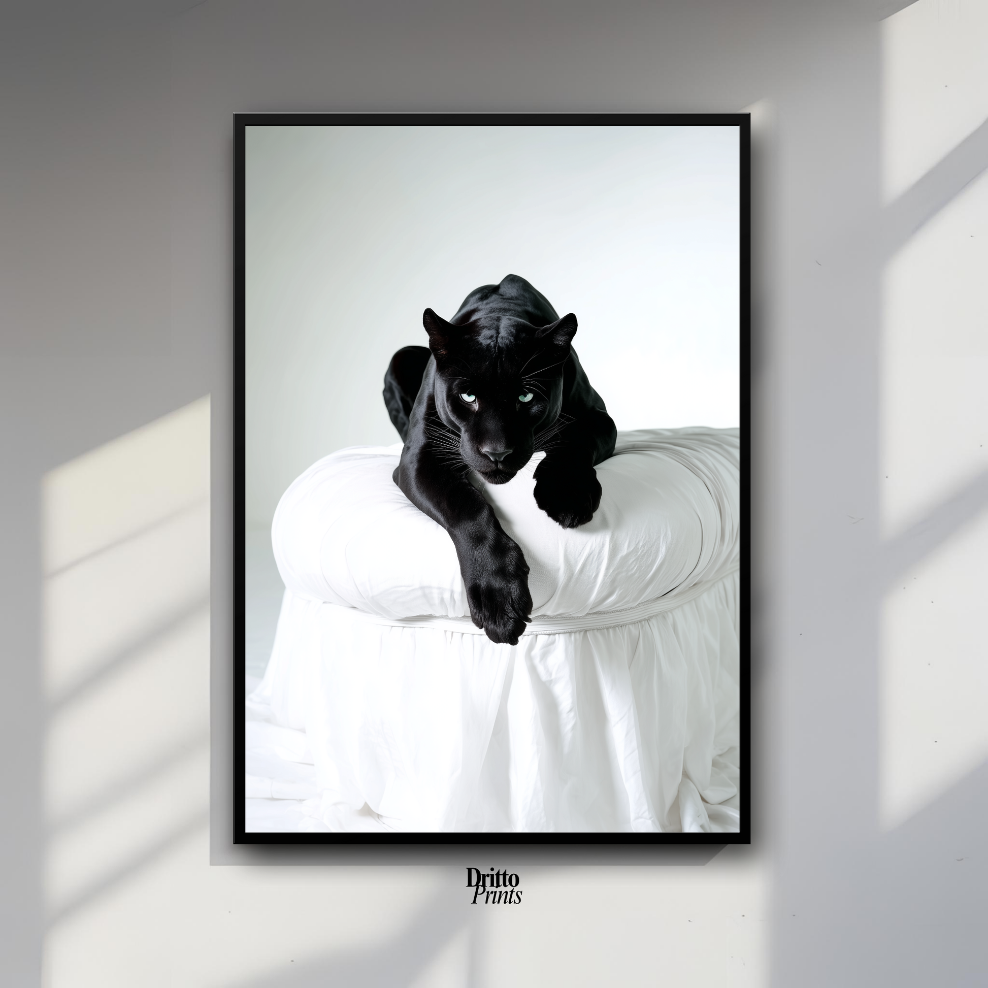 (FD33) Black Puma on White in Hyperreal Detail - Framed matte paper poster