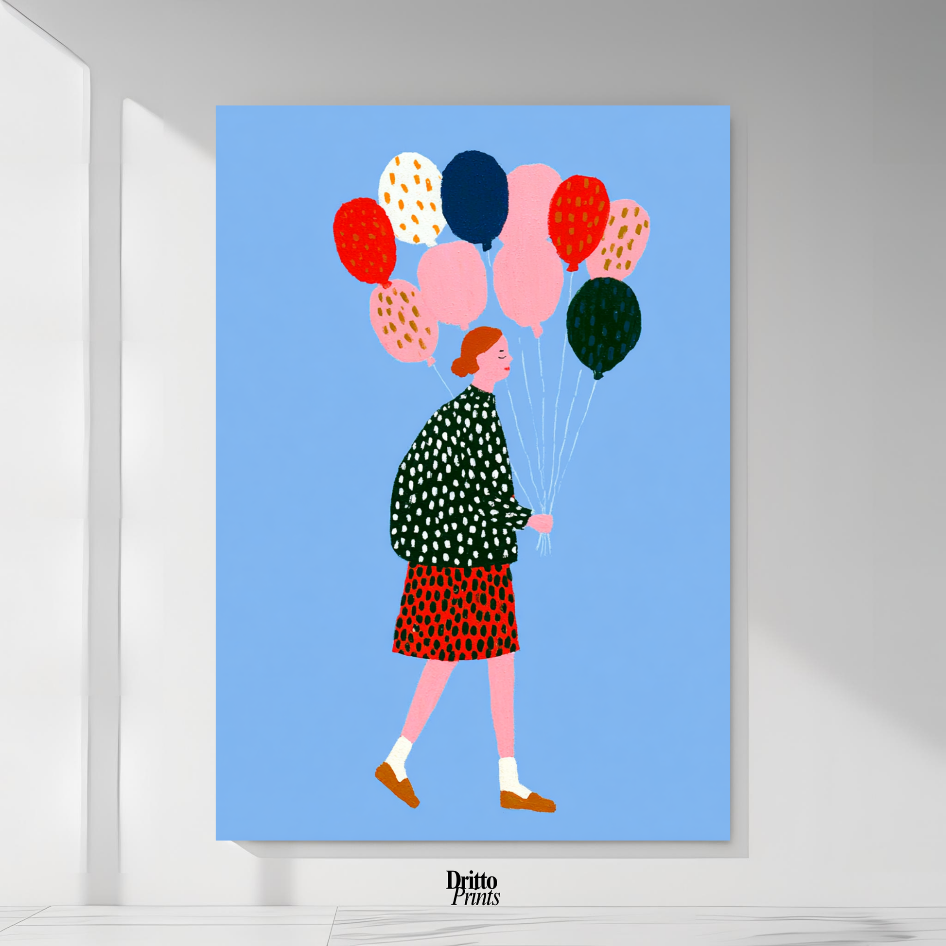 (PD35) Bright Skies – Girl with Colorful Balloons Poster