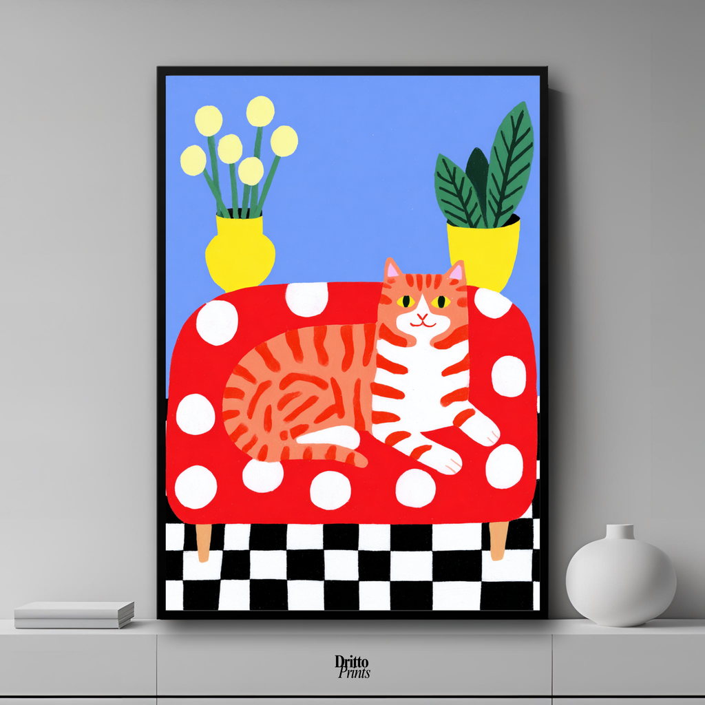 (FD38) Goofy Orange Cat Wrecks the Couch – Framed matte paper poster
