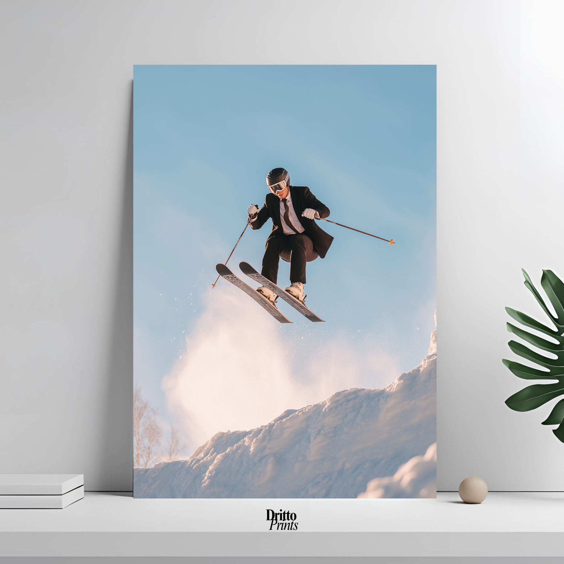 (PD27) Executive Takeoff – Skier in Suit Mid-Jump Poster