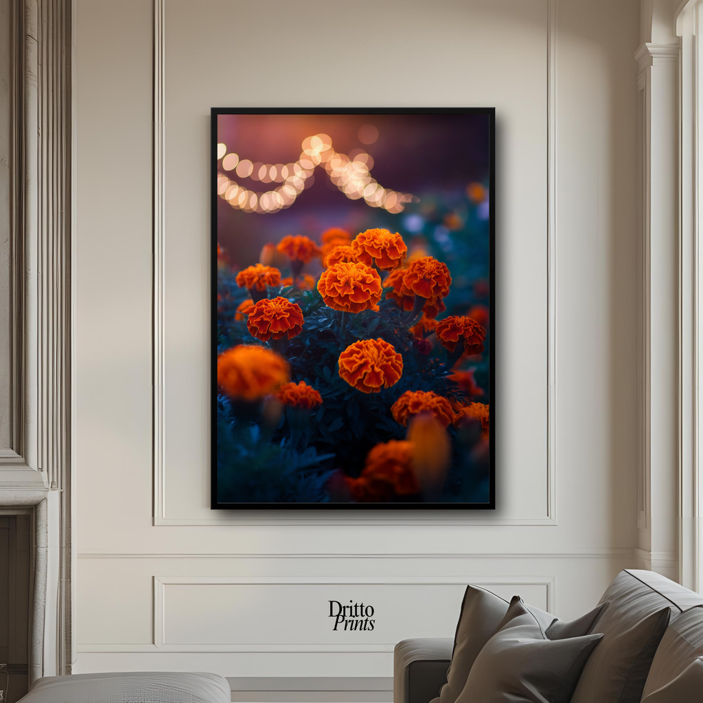 (FD19) Golden Marigolds - Framed matte paper poster