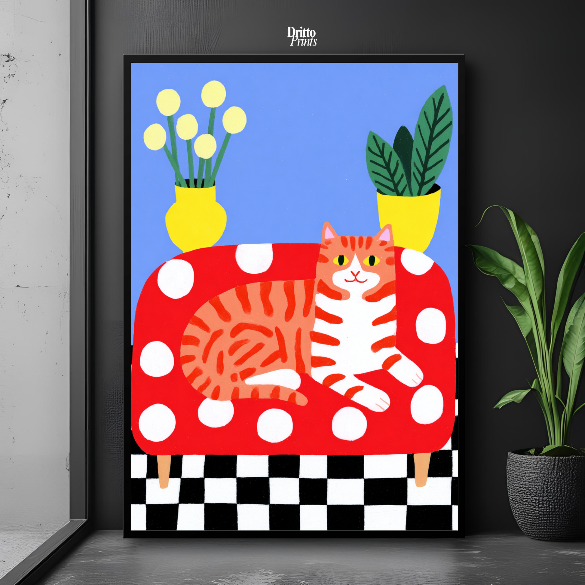 (FD38) Goofy Orange Cat Wrecks the Couch – Framed matte paper poster
