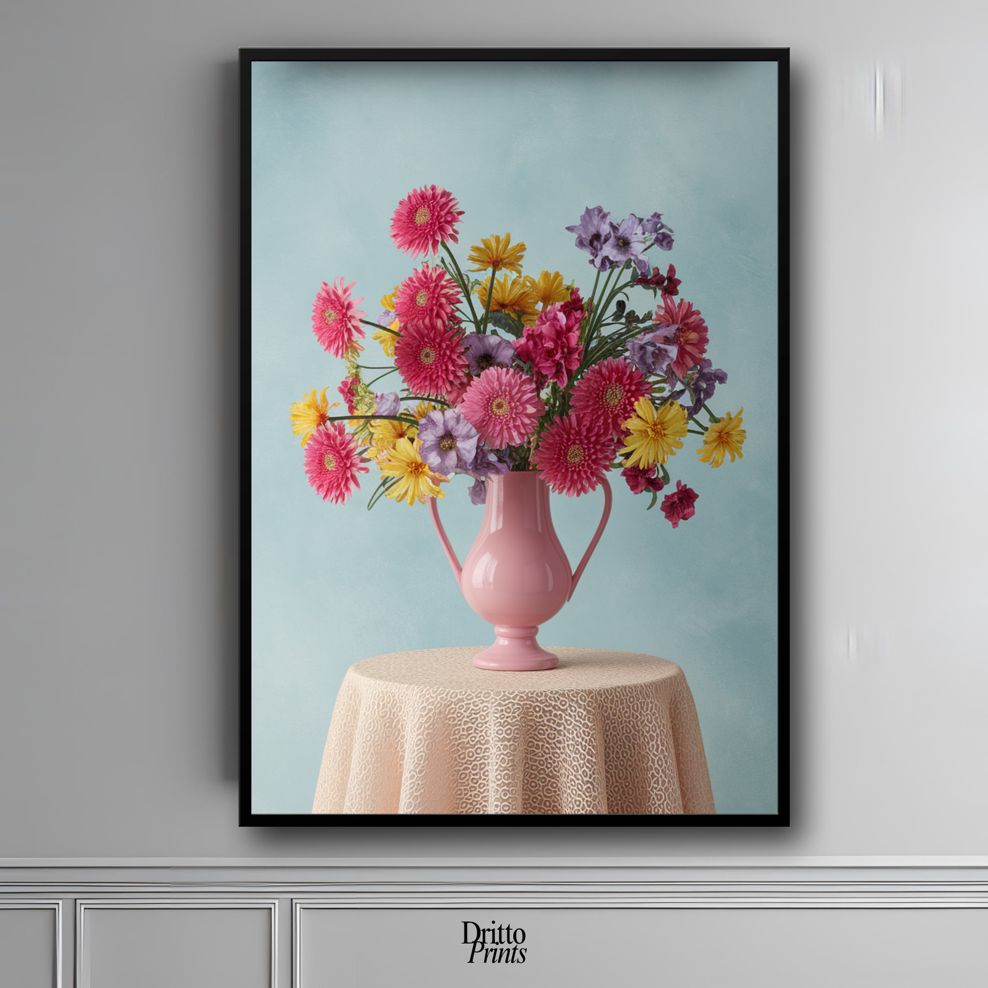 (FD20) Vibrant Grace on a Gentle Table - Framed matte paper poster