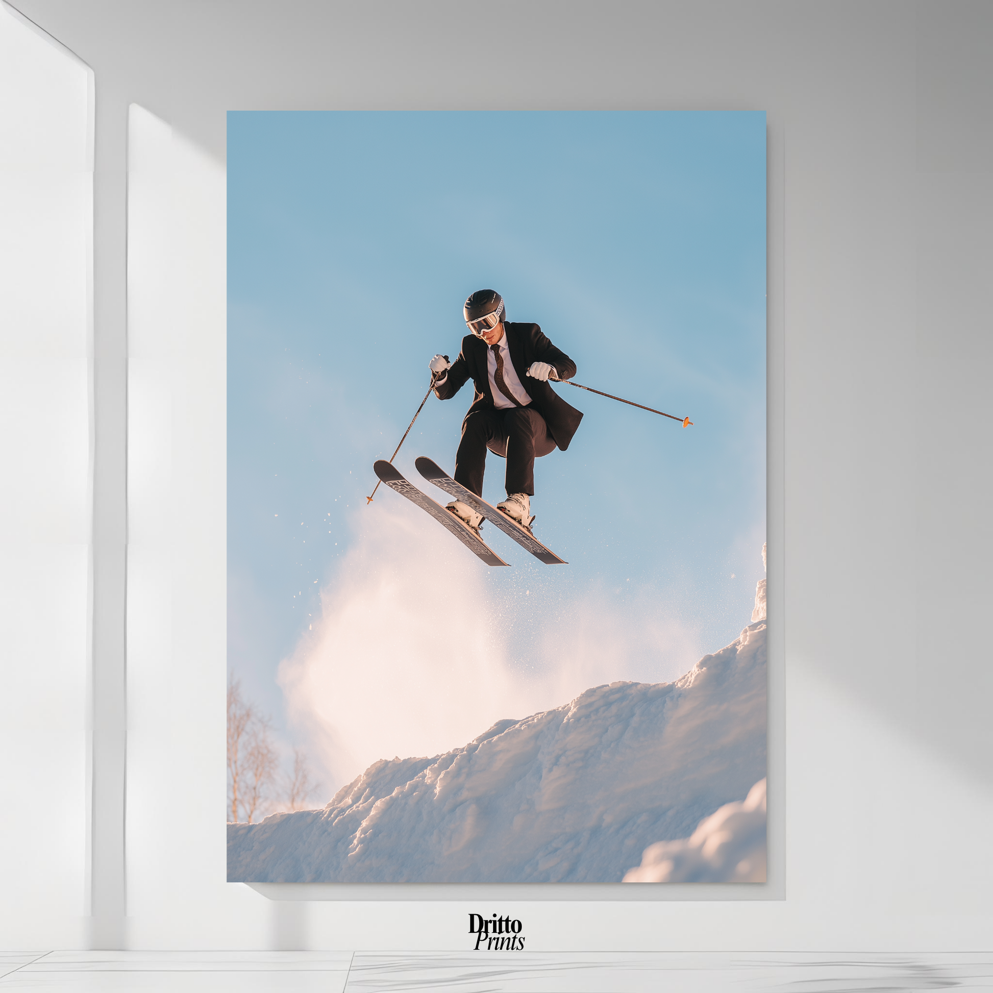 (PD27) Executive Takeoff – Skier in Suit Mid-Jump Poster