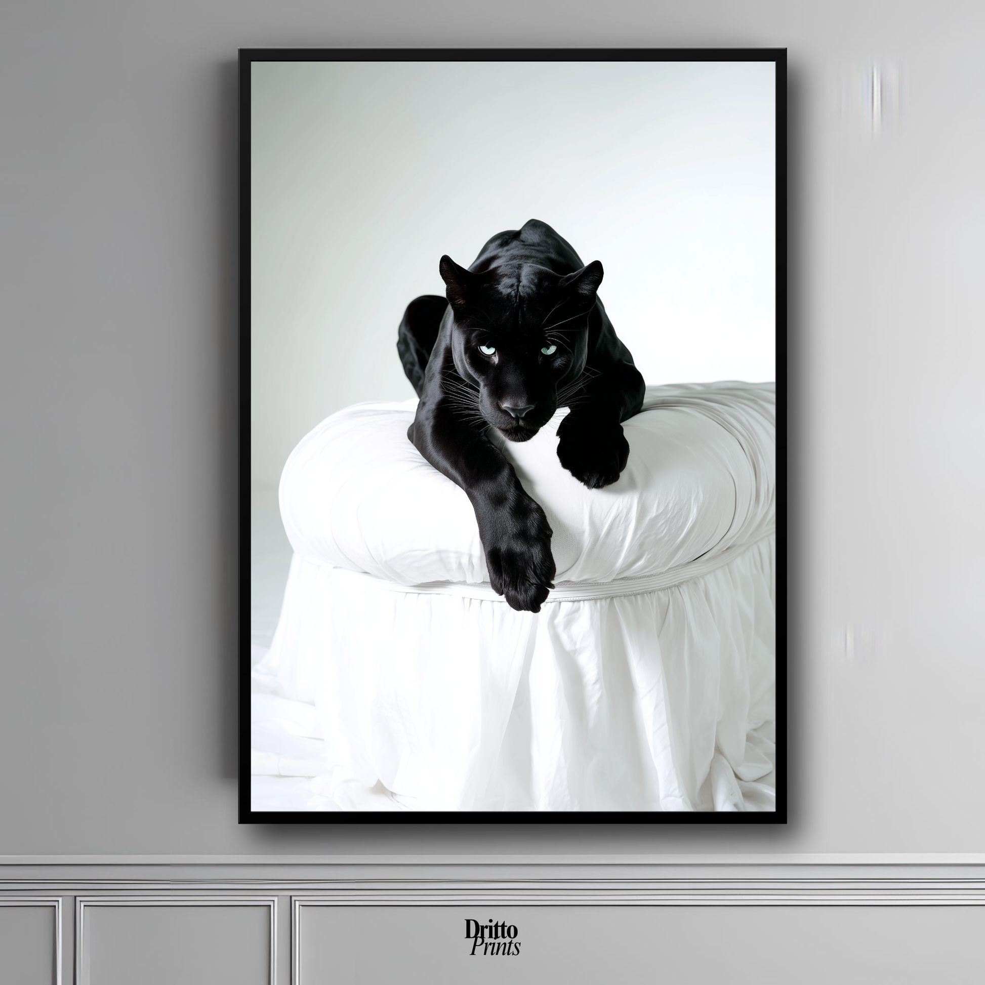 (FD33) Black Puma on White in Hyperreal Detail - Framed matte paper poster