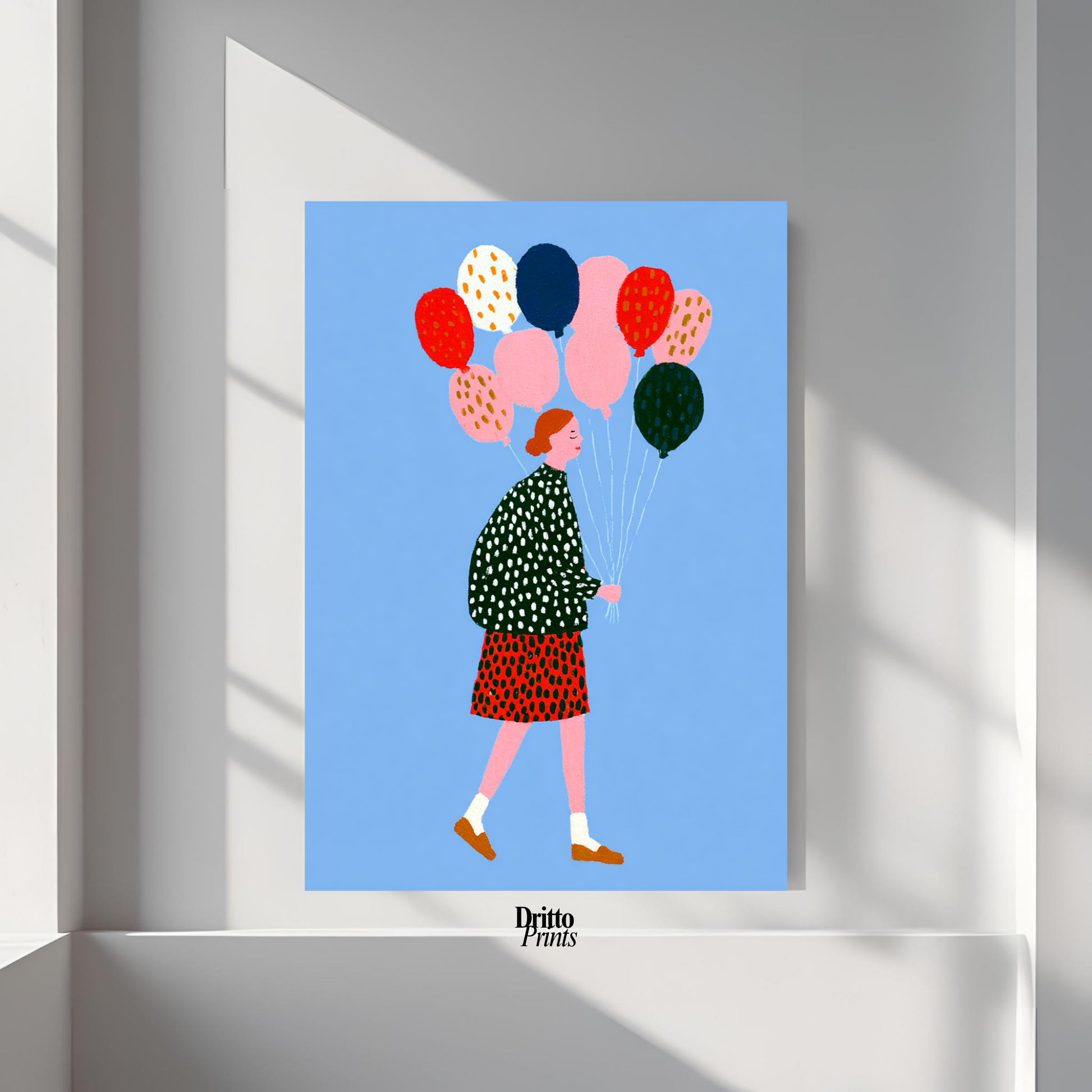 (PD35) Bright Skies – Girl with Colorful Balloons Poster