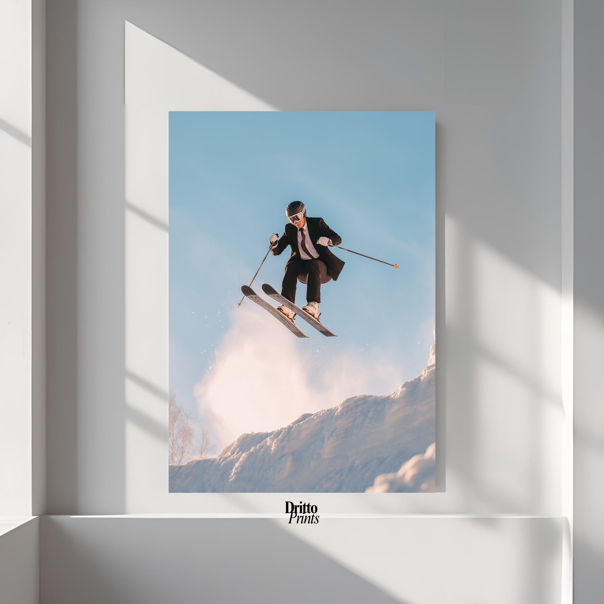 (PD27) Executive Takeoff – Skier in Suit Mid-Jump Poster
