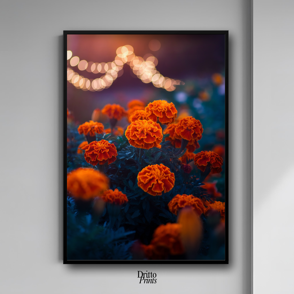 (FD19) Golden Marigolds - Framed matte paper poster