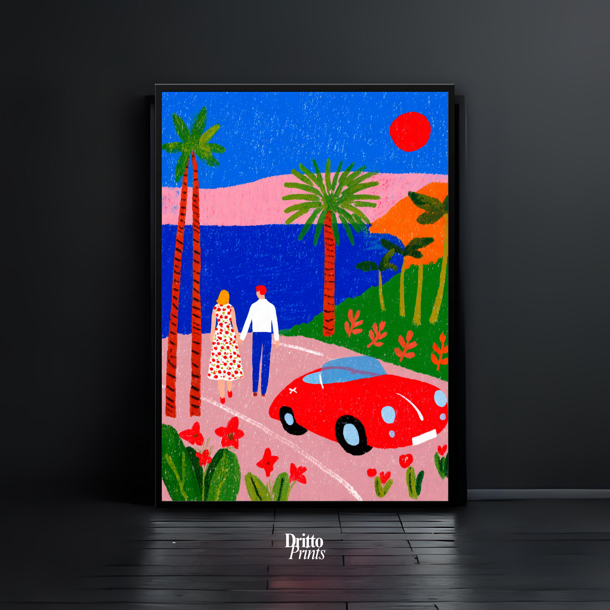 (FD40) Morning Stroll by the Porsche – 1980s California Framed matte paper poster
