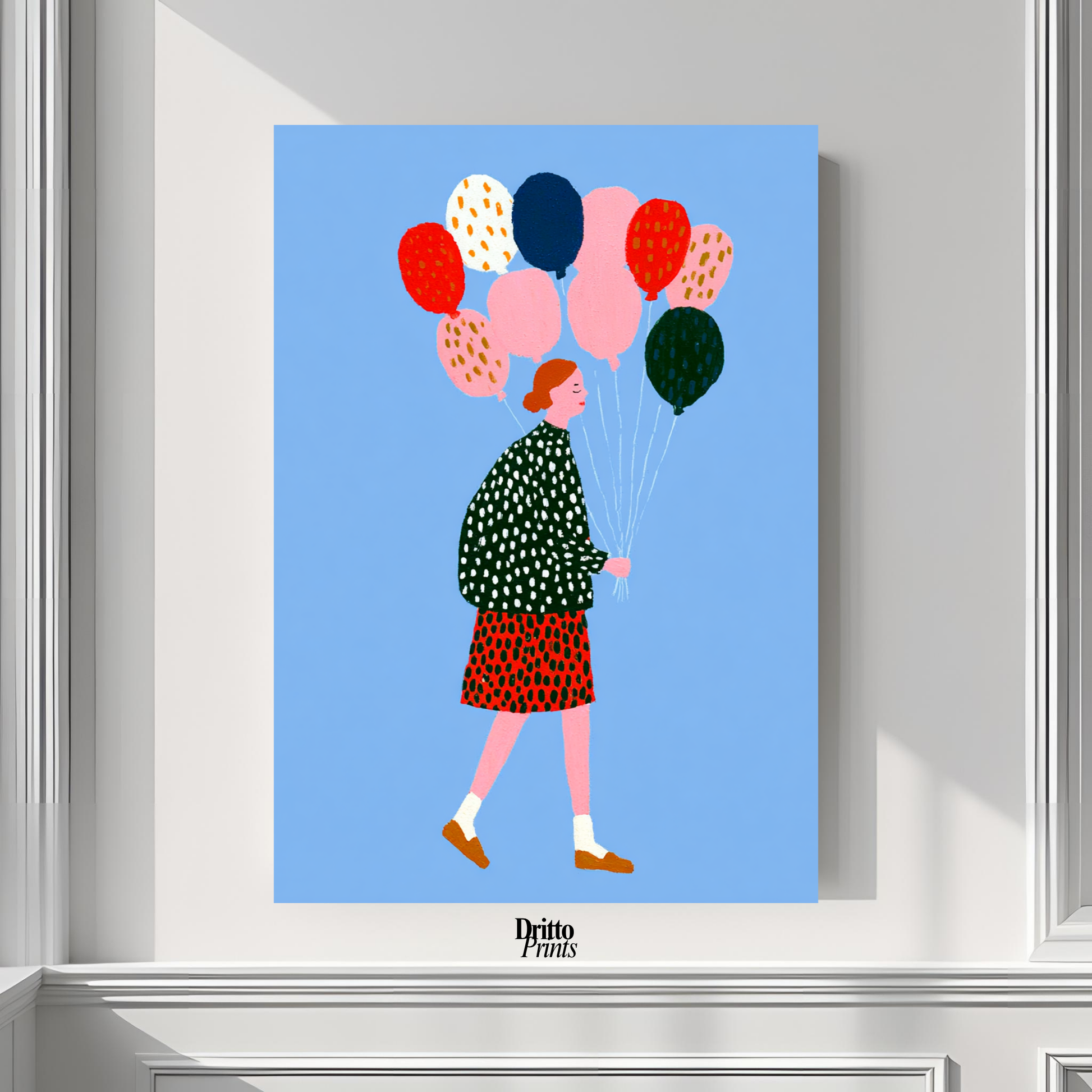 (PD35) Bright Skies – Girl with Colorful Balloons Poster