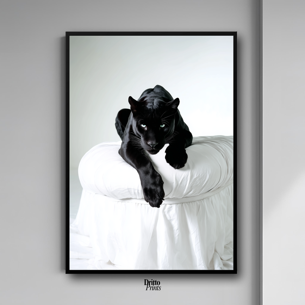 (FD33) Black Puma on White in Hyperreal Detail - Framed matte paper poster
