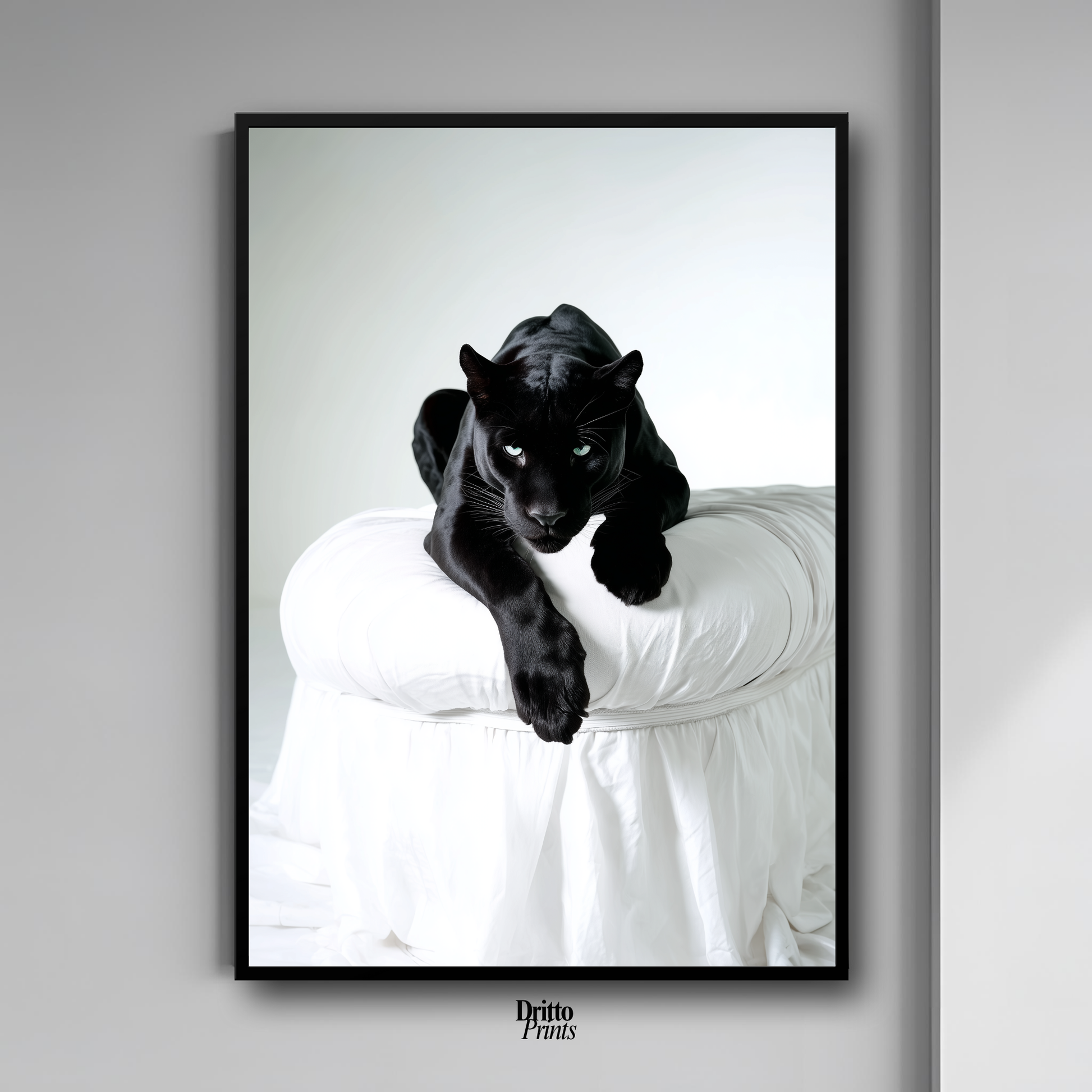 (FD33) Black Puma on White in Hyperreal Detail - Framed matte paper poster