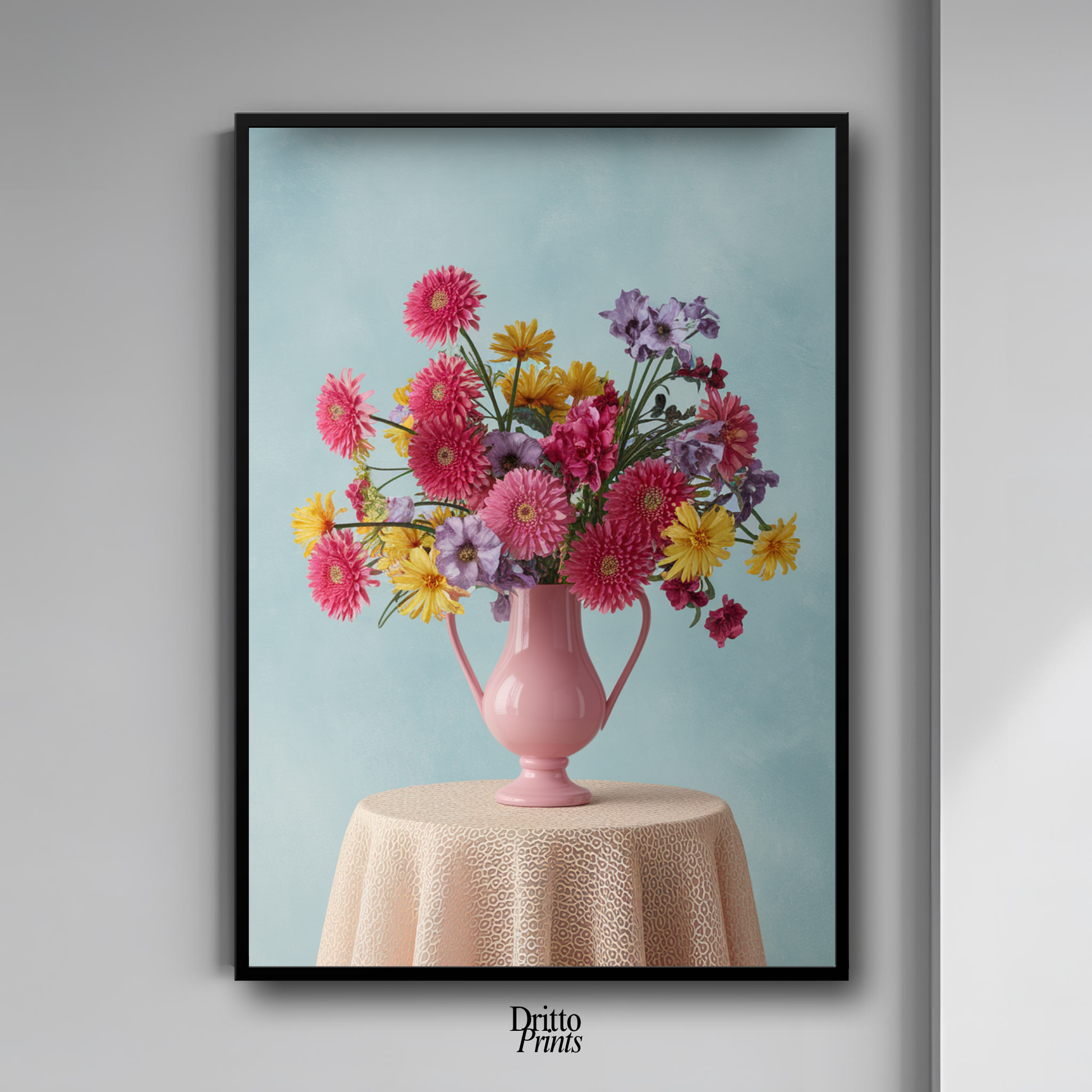 (FD20) Vibrant Grace on a Gentle Table - Framed matte paper poster