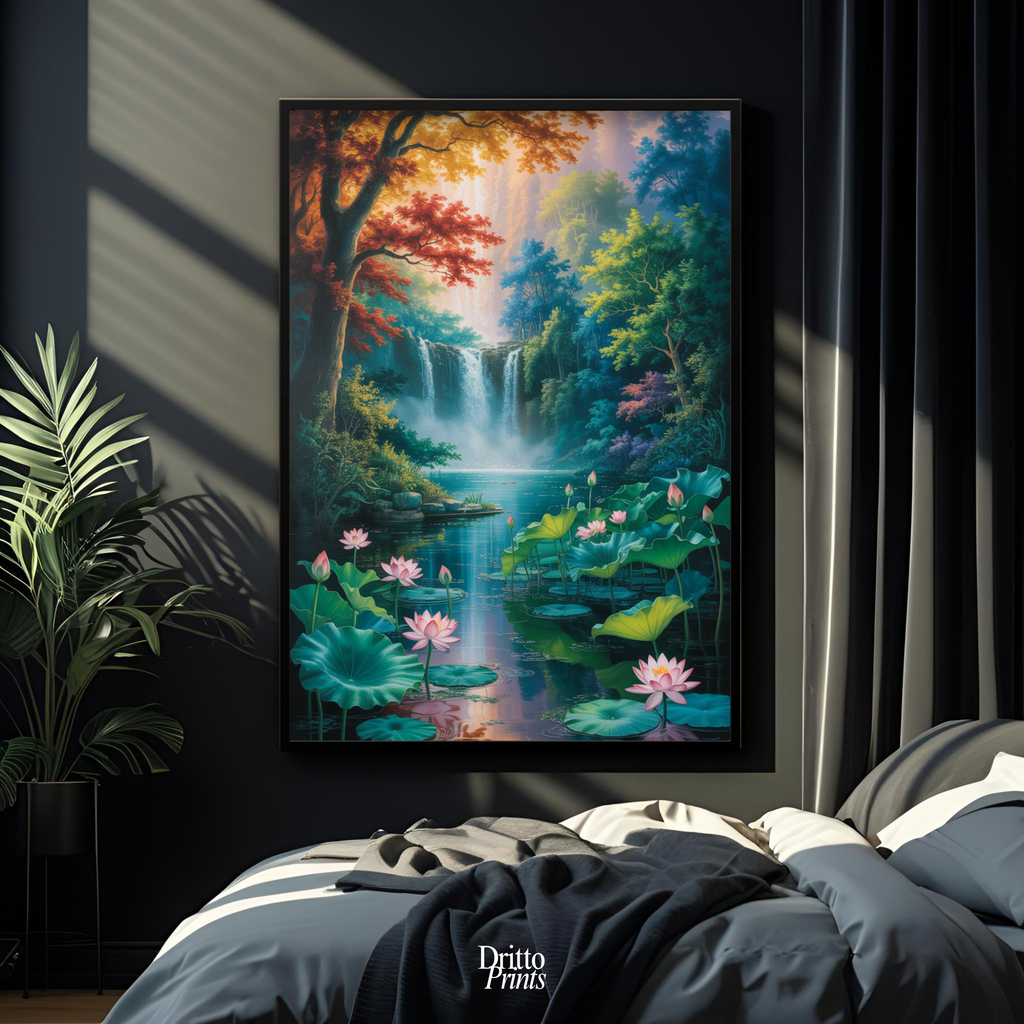 (FD26) Dream of the Lotus Falls - Framed matte paper poster