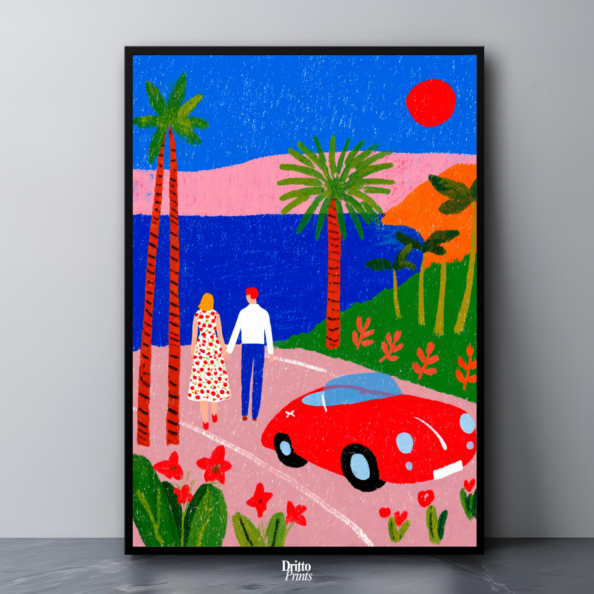(FD40) Morning Stroll by the Porsche – 1980s California Framed matte paper poster