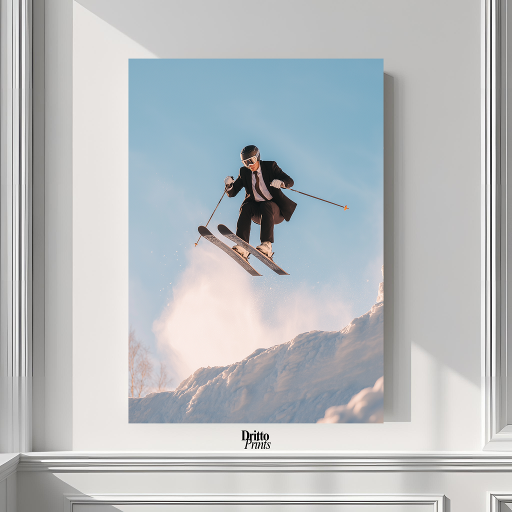 (PD27) Executive Takeoff – Skier in Suit Mid-Jump Poster