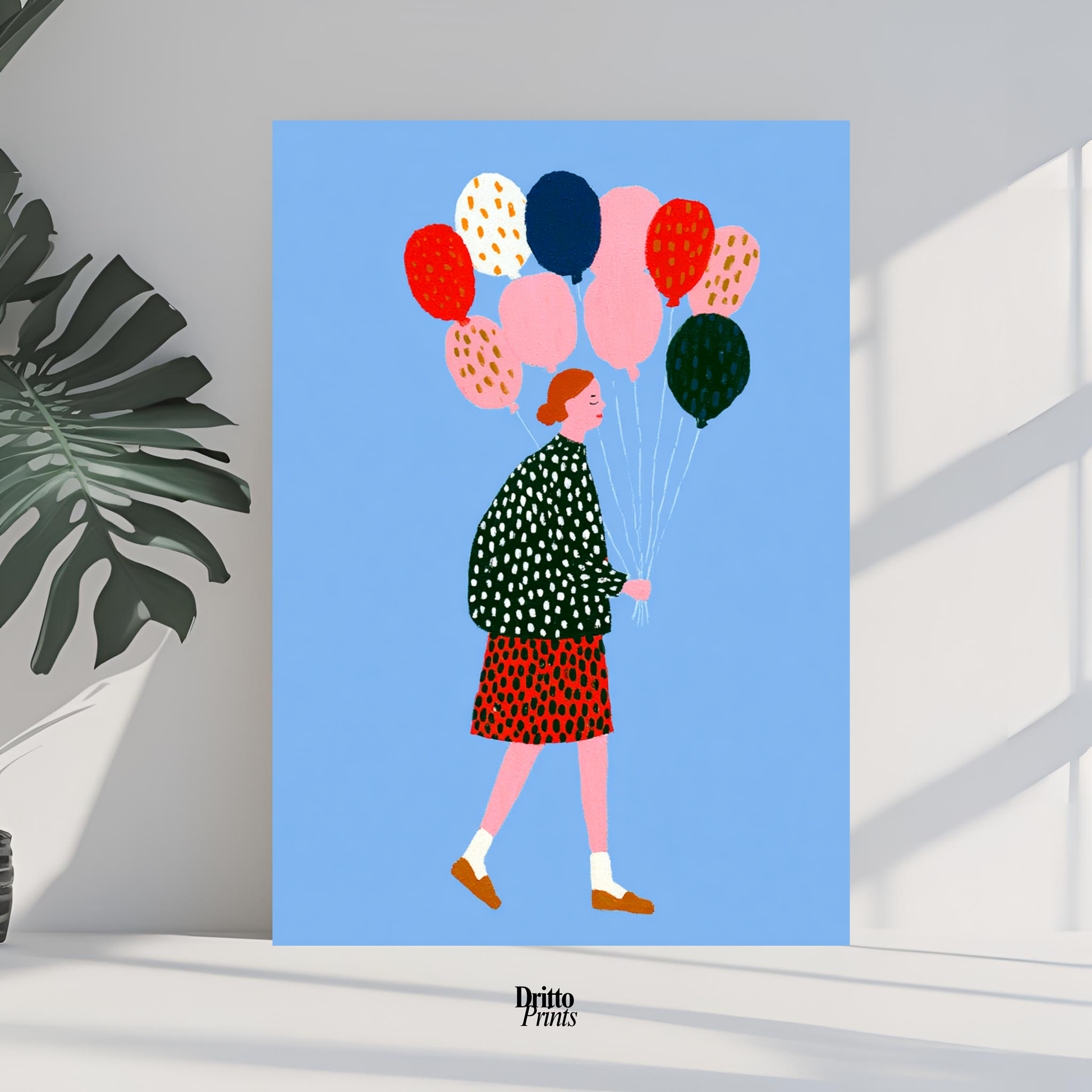 (PD35) Bright Skies – Girl with Colorful Balloons Poster