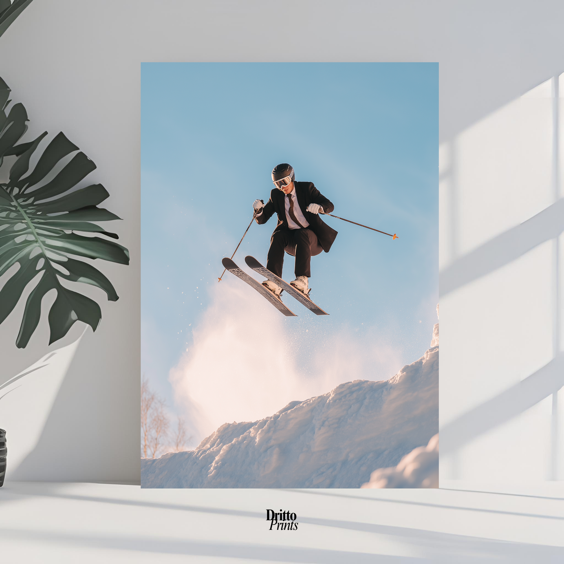 (PD27) Executive Takeoff – Skier in Suit Mid-Jump Poster