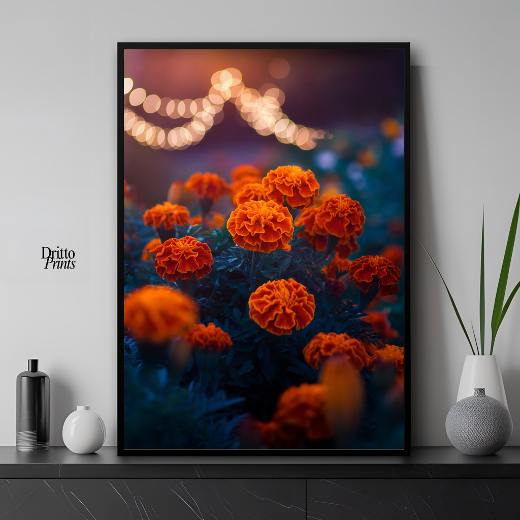 (FD19) Golden Marigolds - Framed matte paper poster