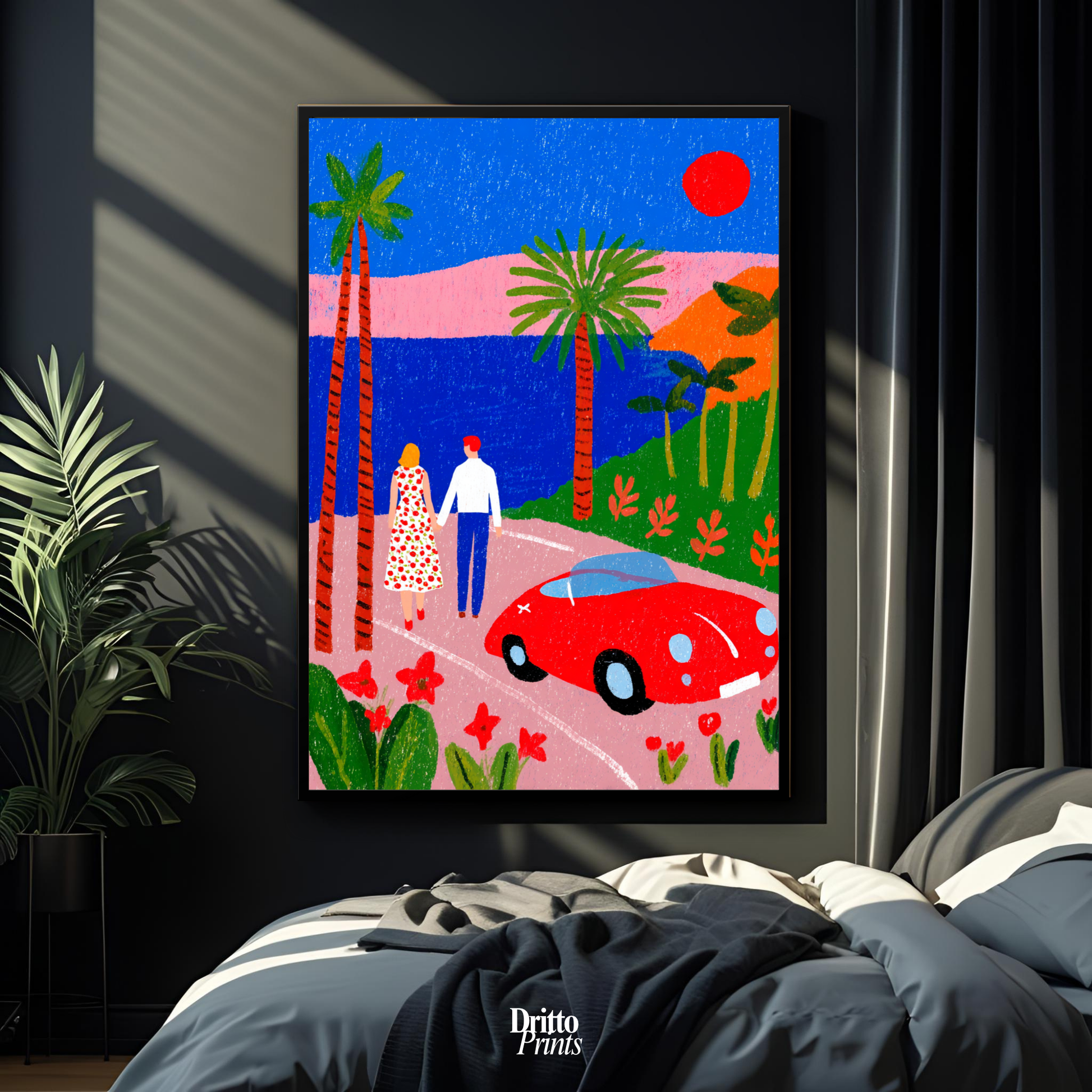 (FD40) Morning Stroll by the Porsche – 1980s California Framed matte paper poster