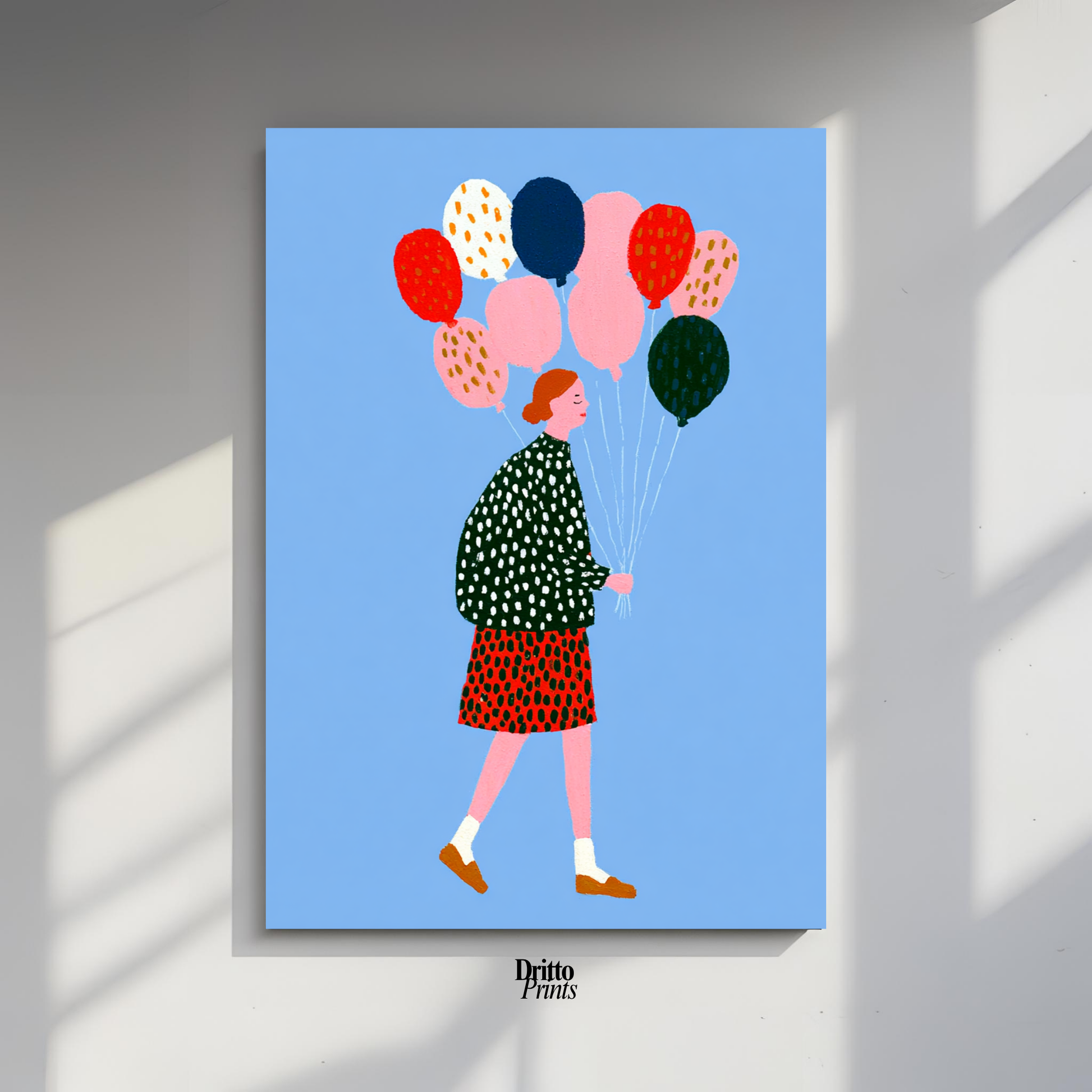 (PD35) Bright Skies – Girl with Colorful Balloons Poster