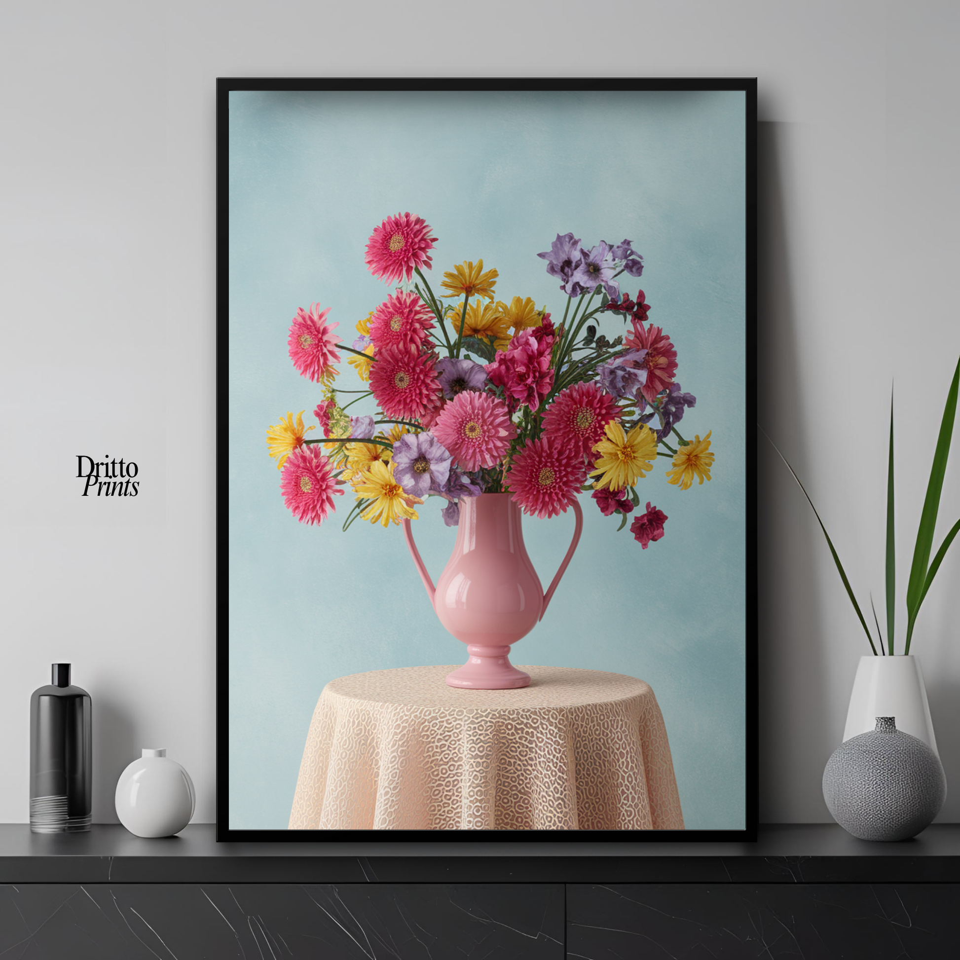 (FD20) Vibrant Grace on a Gentle Table - Framed matte paper poster
